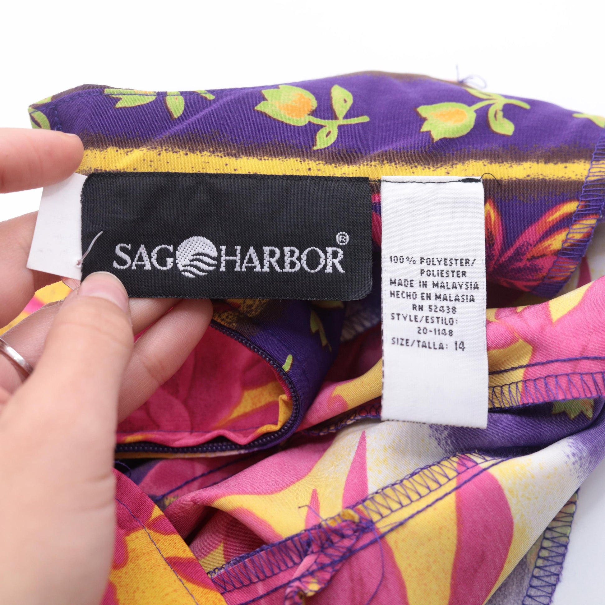 90s Sag Harbor Floral Striped Shift Dress Short Sleeve Mini Scoop Neck Large
