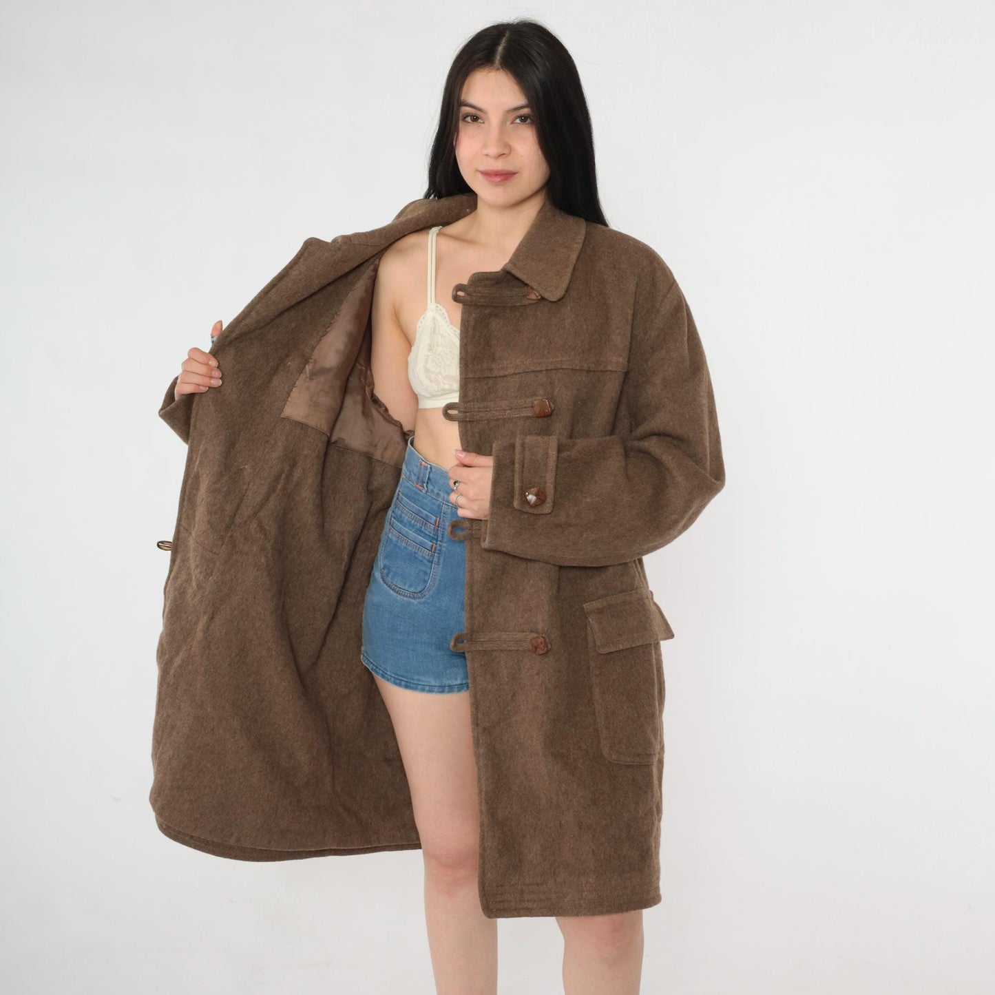70s Loden King Alpine Wool Duffle Coat Brown Toggle Button Overcoat XL