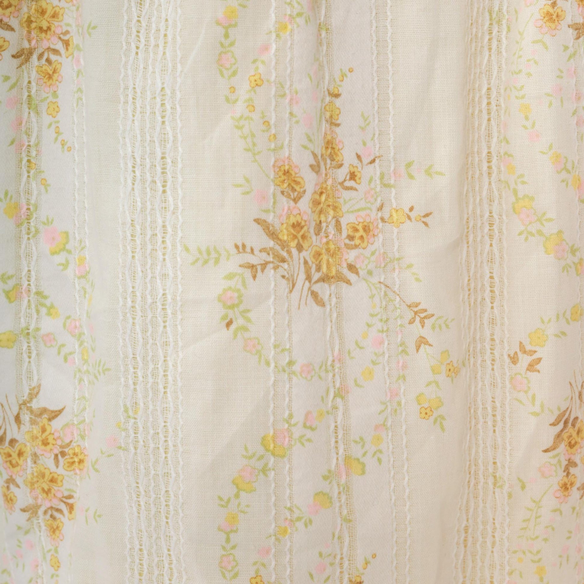 70s Puff Sleeve Floral Mini Dress Yellow White High Waist Small