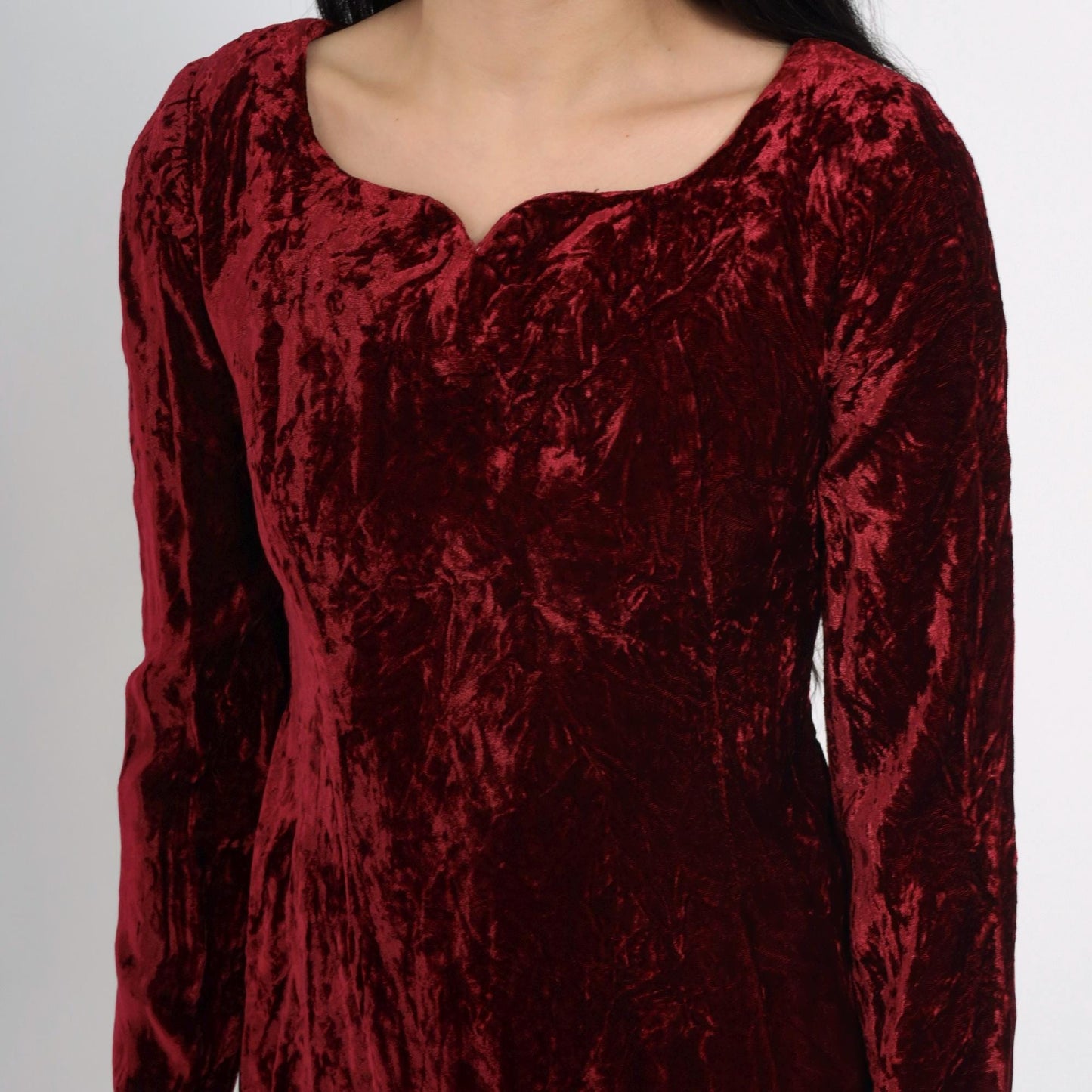 80s Burgundy Velvet Puff Sleeve Dress Sweetheart Neckline Mini Extra Small
