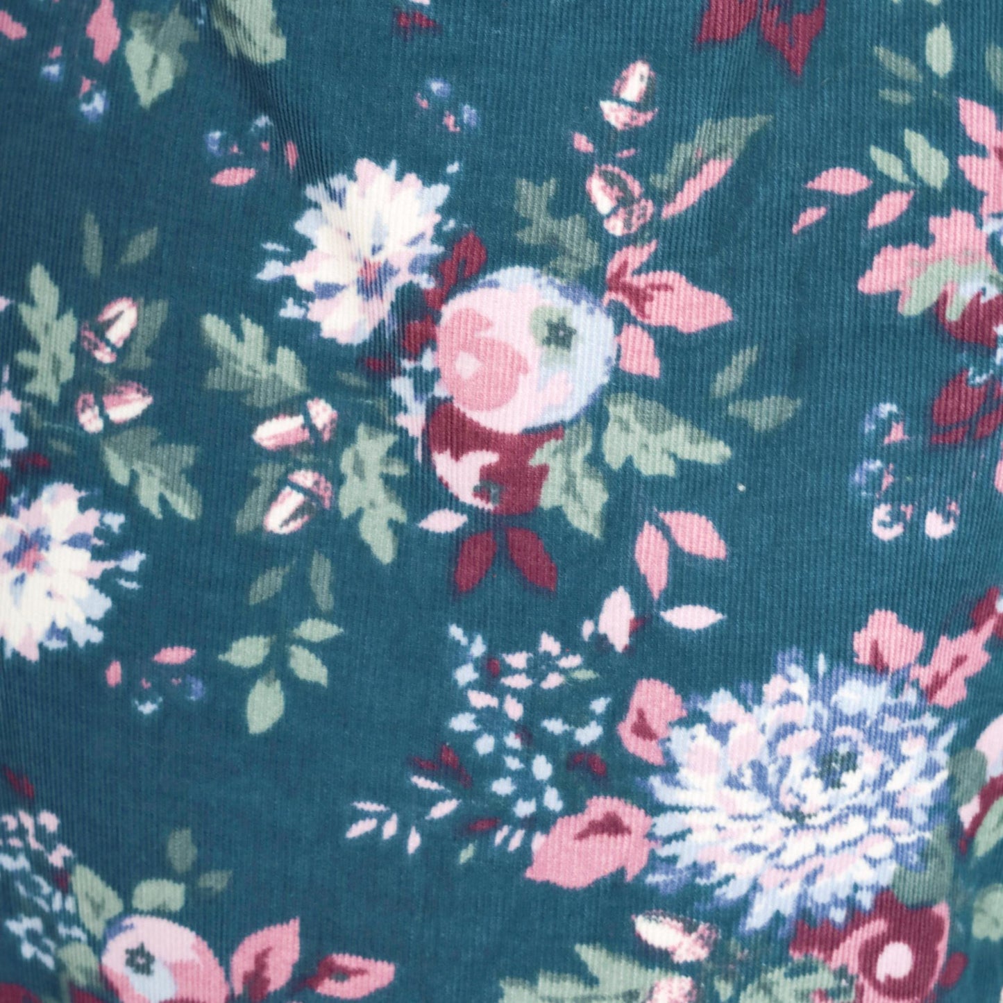 80s Laura Ashley Corduroy Floral Midi Dress Teal Puff Sleeve Medium