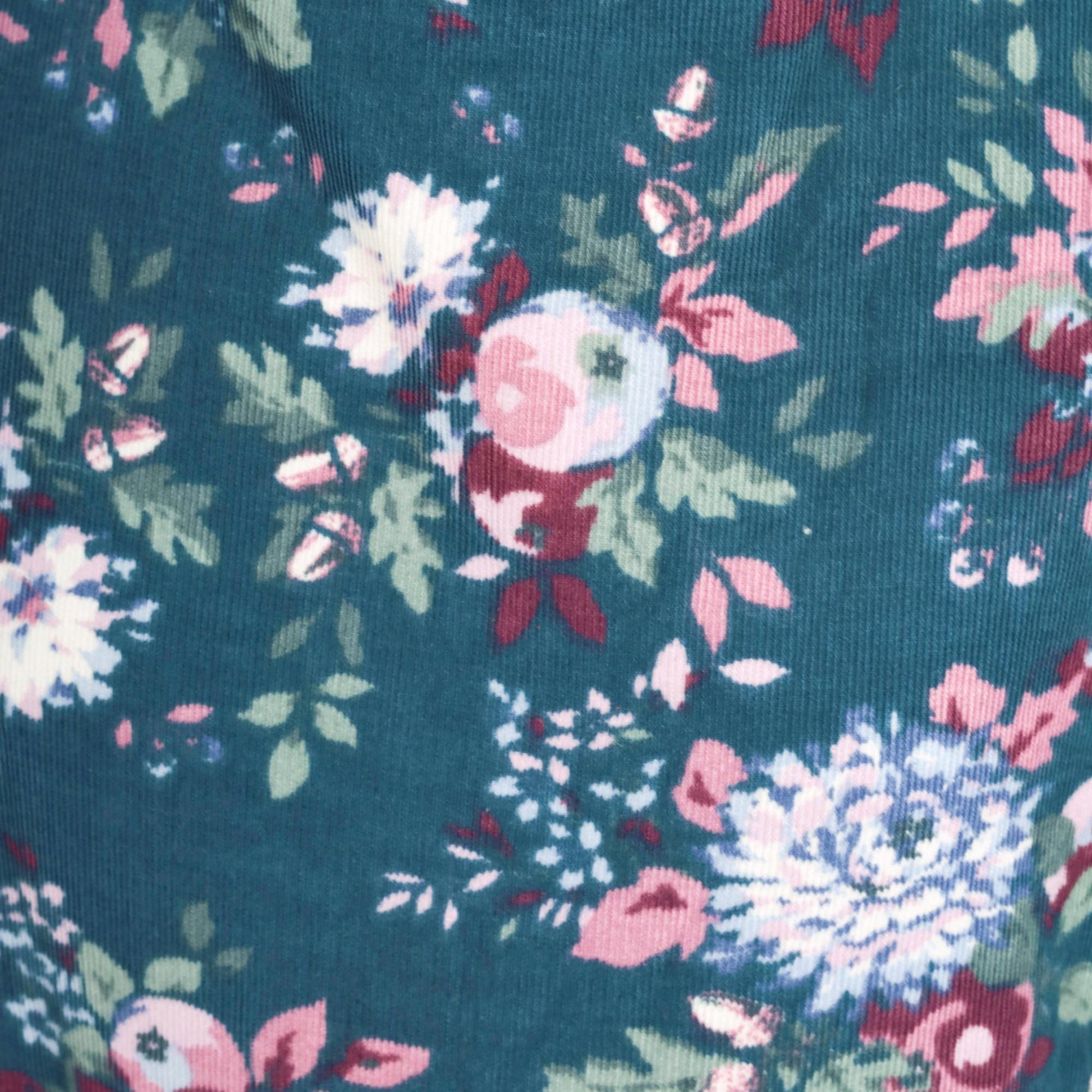 80s Laura Ashley Corduroy Floral Midi Dress Teal Puff Sleeve Medium