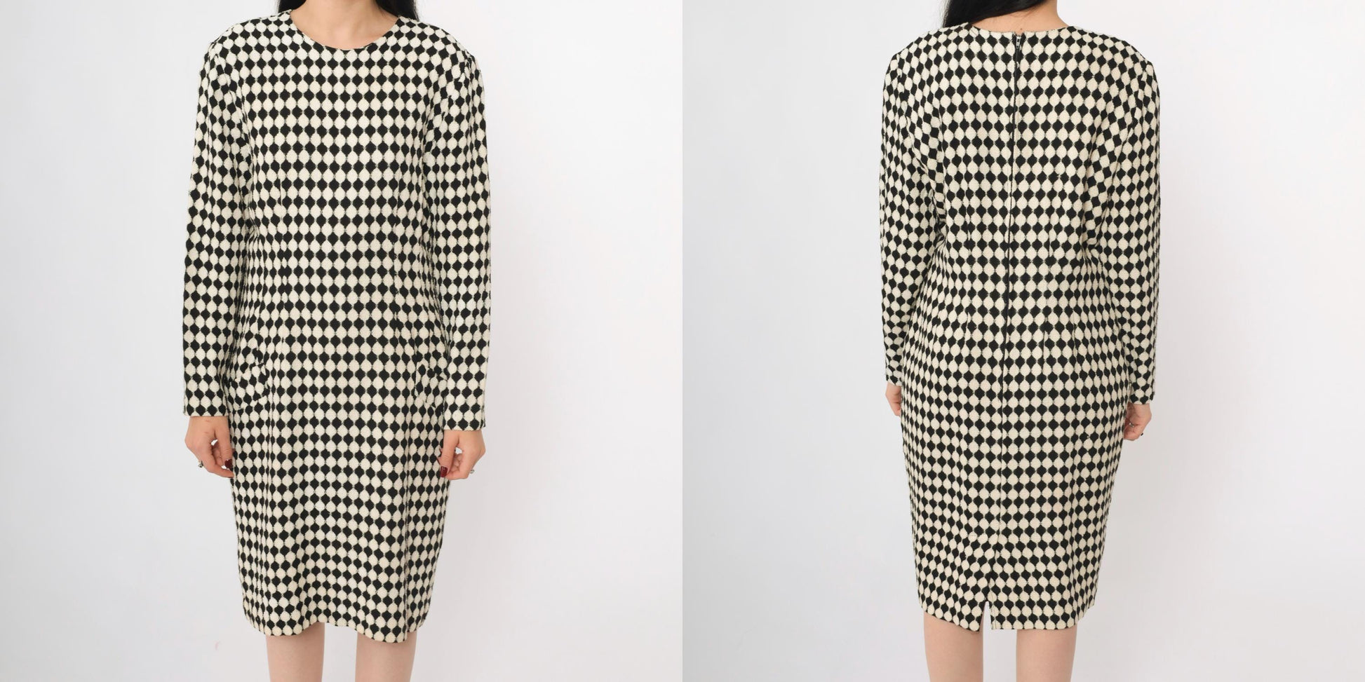 80s Jackie Bernard Black White Checkered Knee-Length Dress Medium