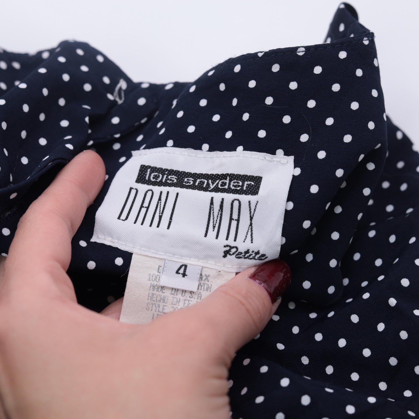 90s Navy Polka Dot Midi Dress Sleeveless High Waist Button Back Small