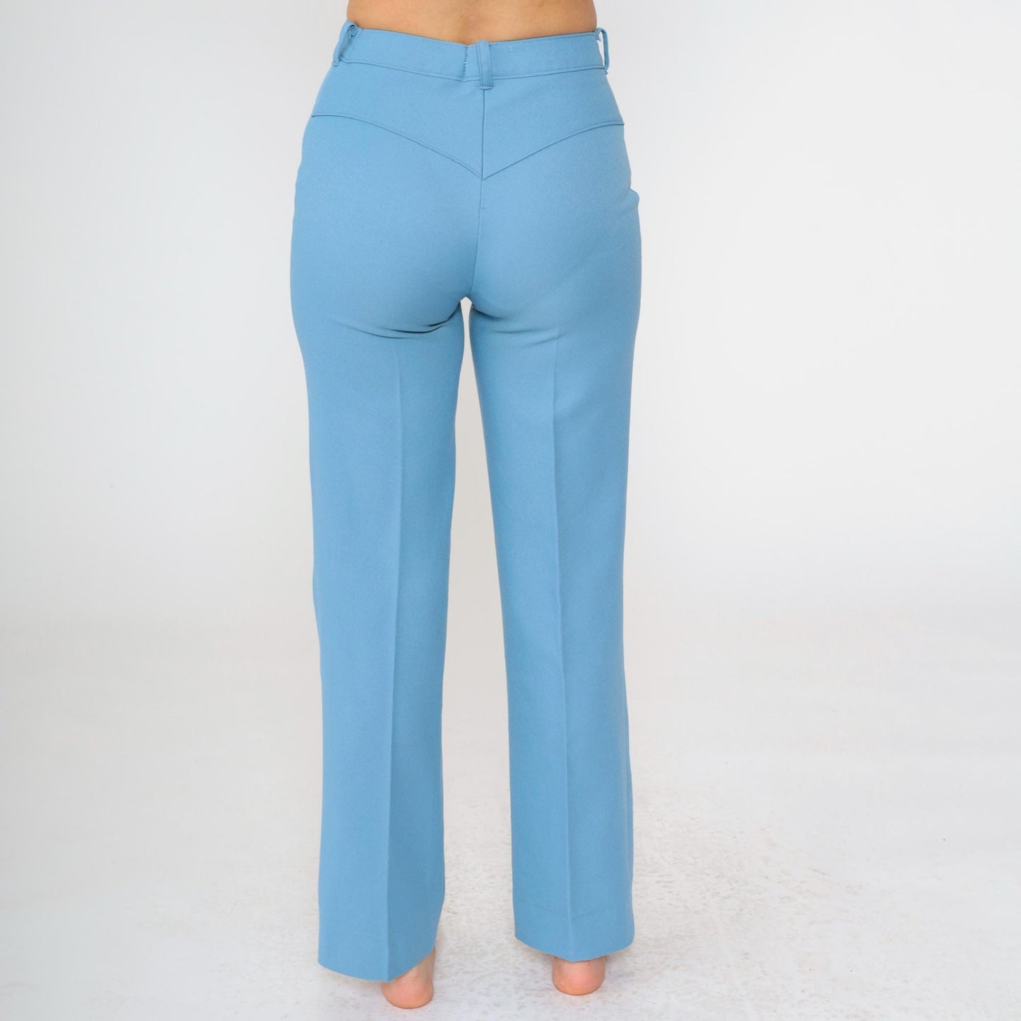 70s Western Straight Leg Trousers Blue High Rise Creased Small