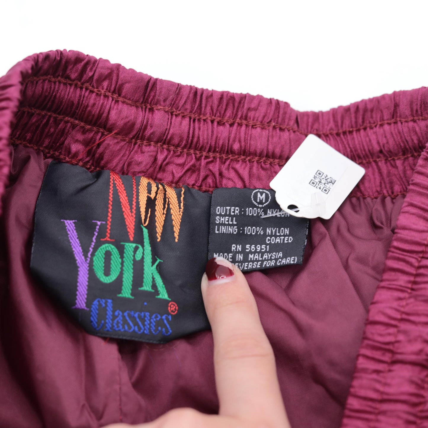 90s Burgundy Nylon Track Pants Drawstring Waist Small