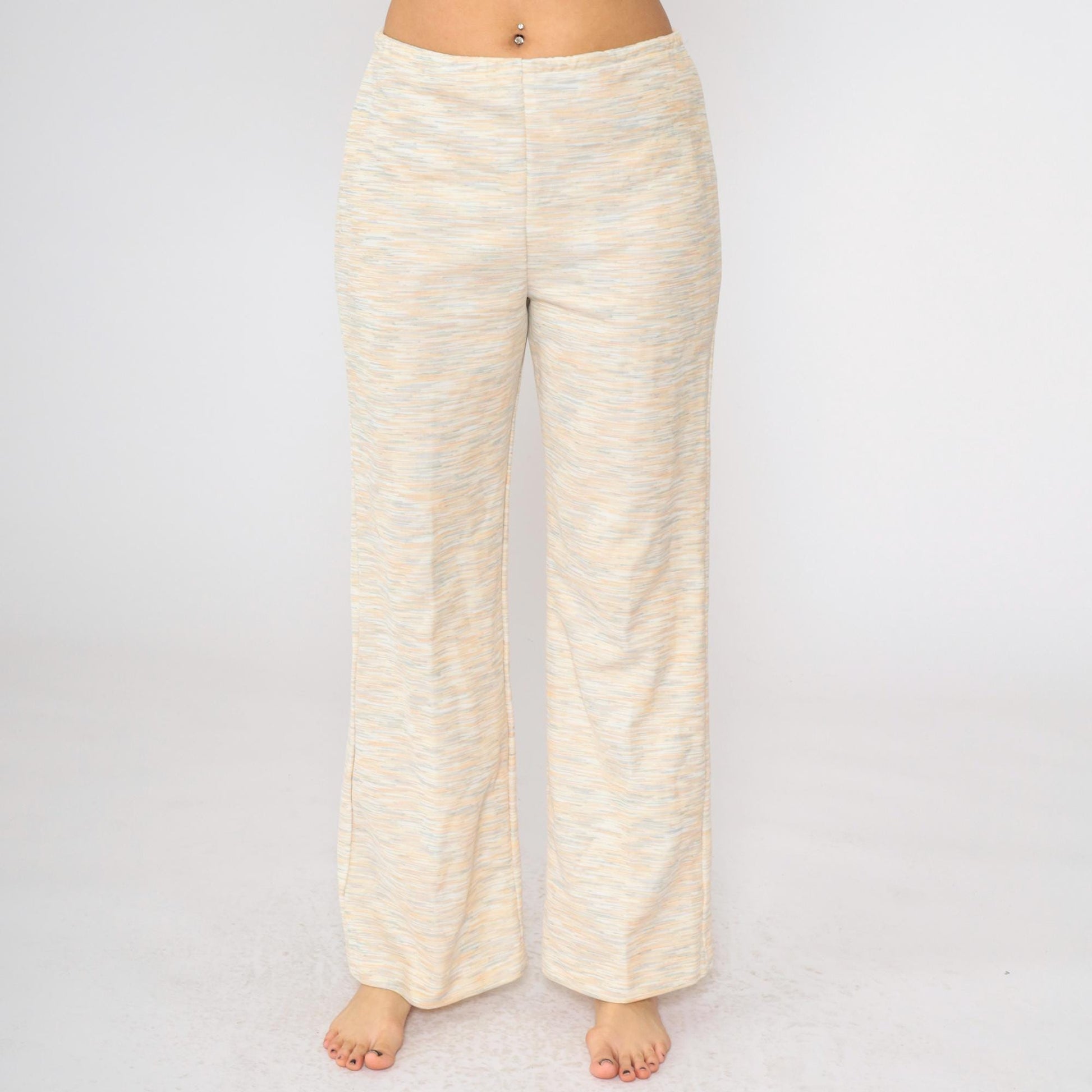 70s Flared Trousers High Waist Pull On Heathered Peach Orange Teal Small