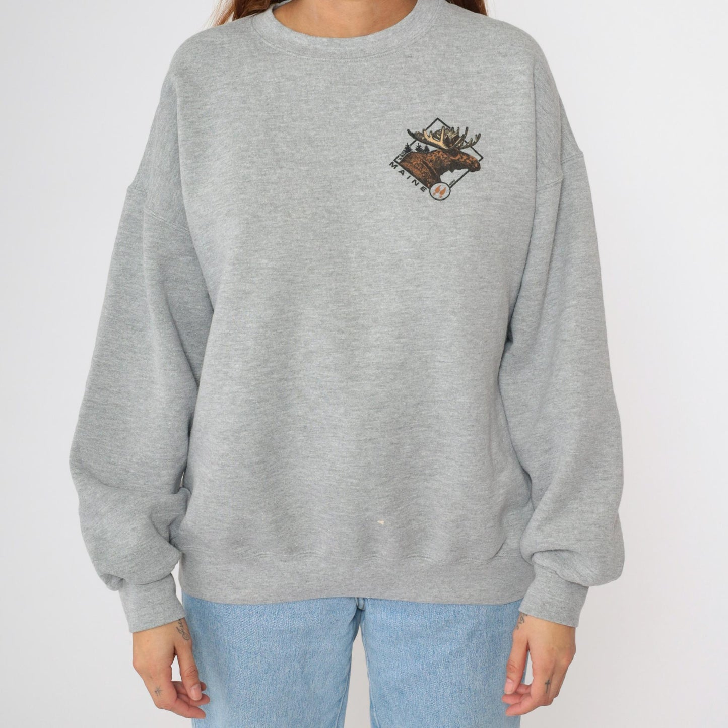 90s Lee Maine Moose Graphic Sweatshirt Heather Grey Crewneck Extra Large XXL
