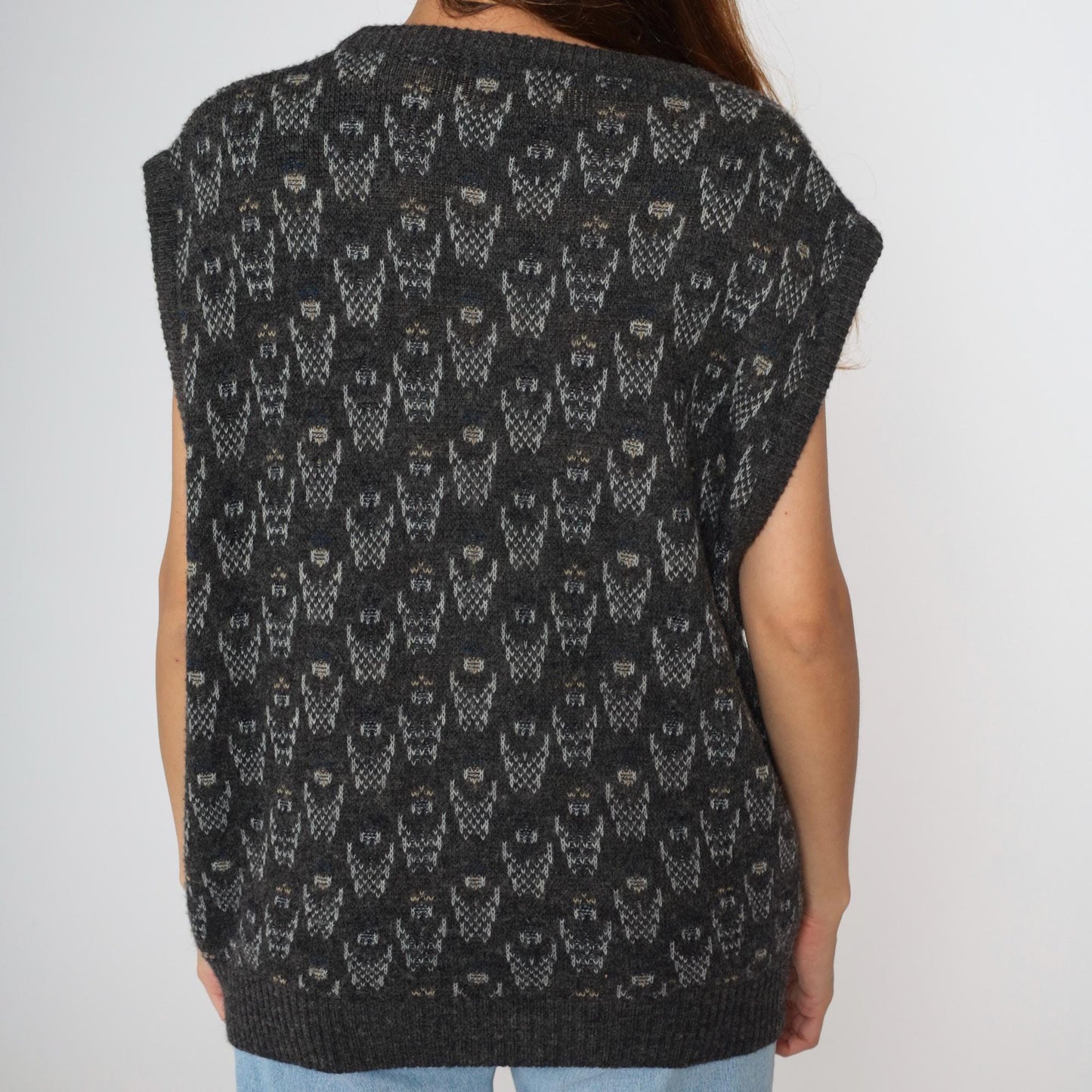 90s Paolo Conti Geometric Knit Vest Grey V-Neck Button Front Large