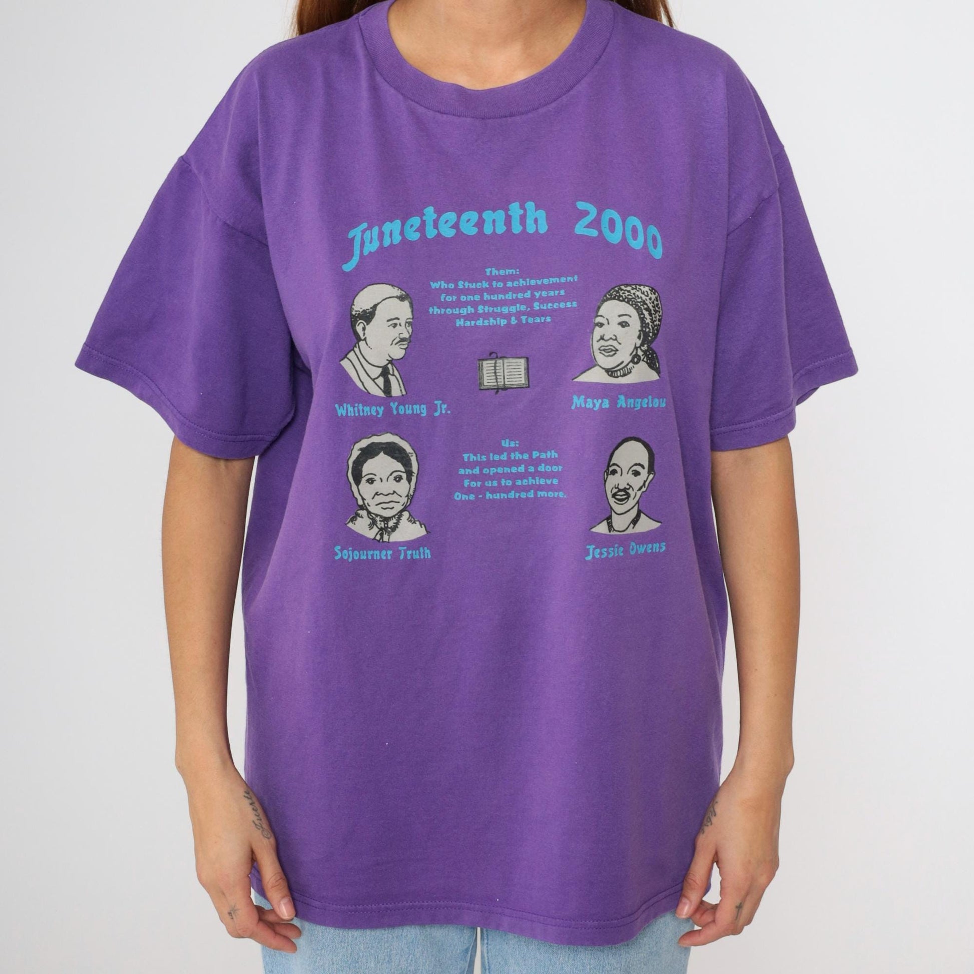 90s Juneteenth 2000 Graphic T-Shirt Purple Maya Angelou Historical Tee Large L