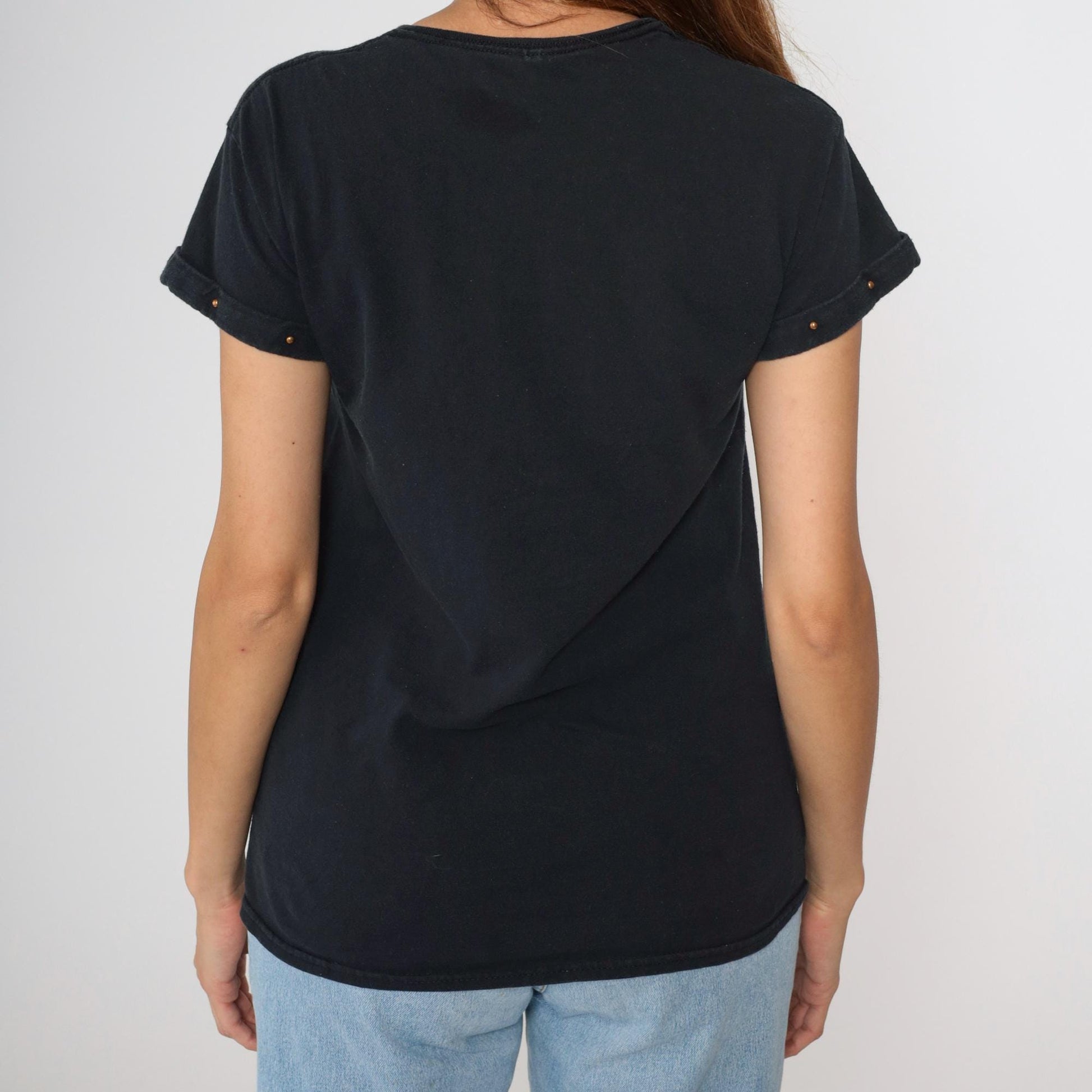 90s Las Vegas Fireworks Graphic T-Shirt Studded Metallic Black Small S
