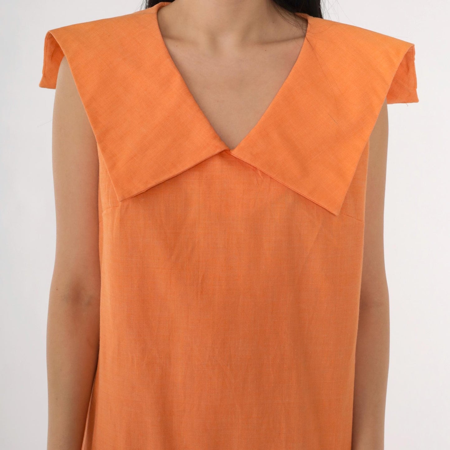 60s Mod Scooter Dress Orange Sailor Collar Drop Waist Pleated Knee Small