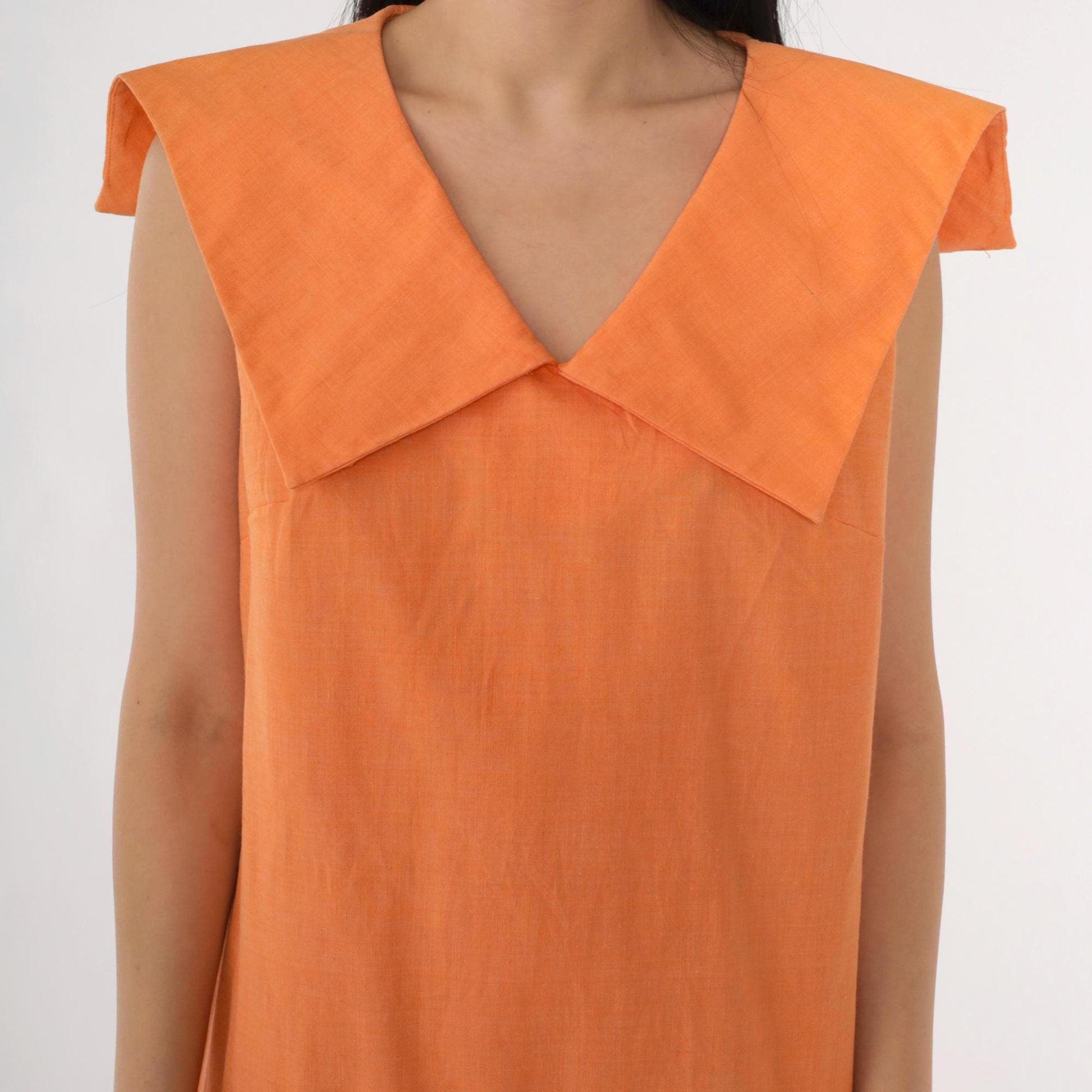 60s Mod Scooter Dress Orange Sailor Collar Drop Waist Pleated Knee Small