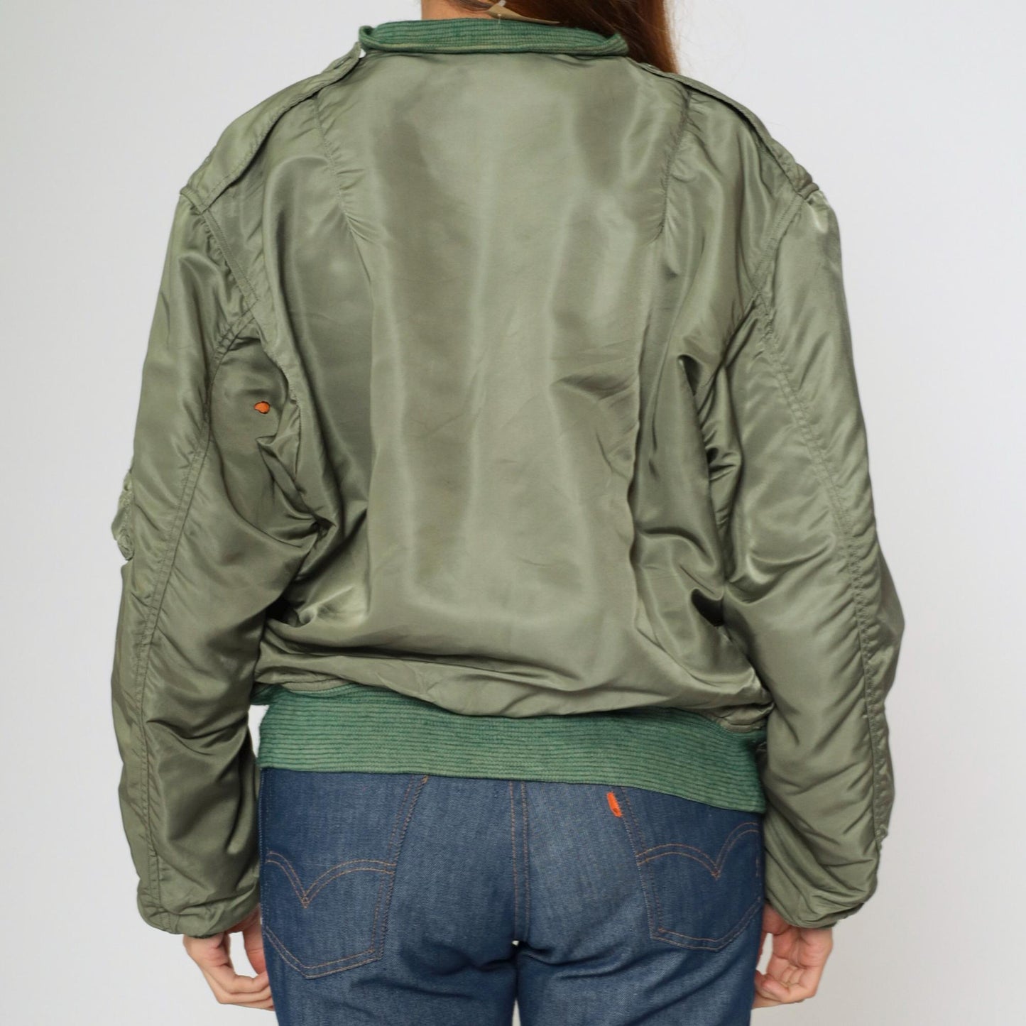 1960s USAF MA-1 Flight Jacket Alpha Industries Sage Green Orange Lined Large