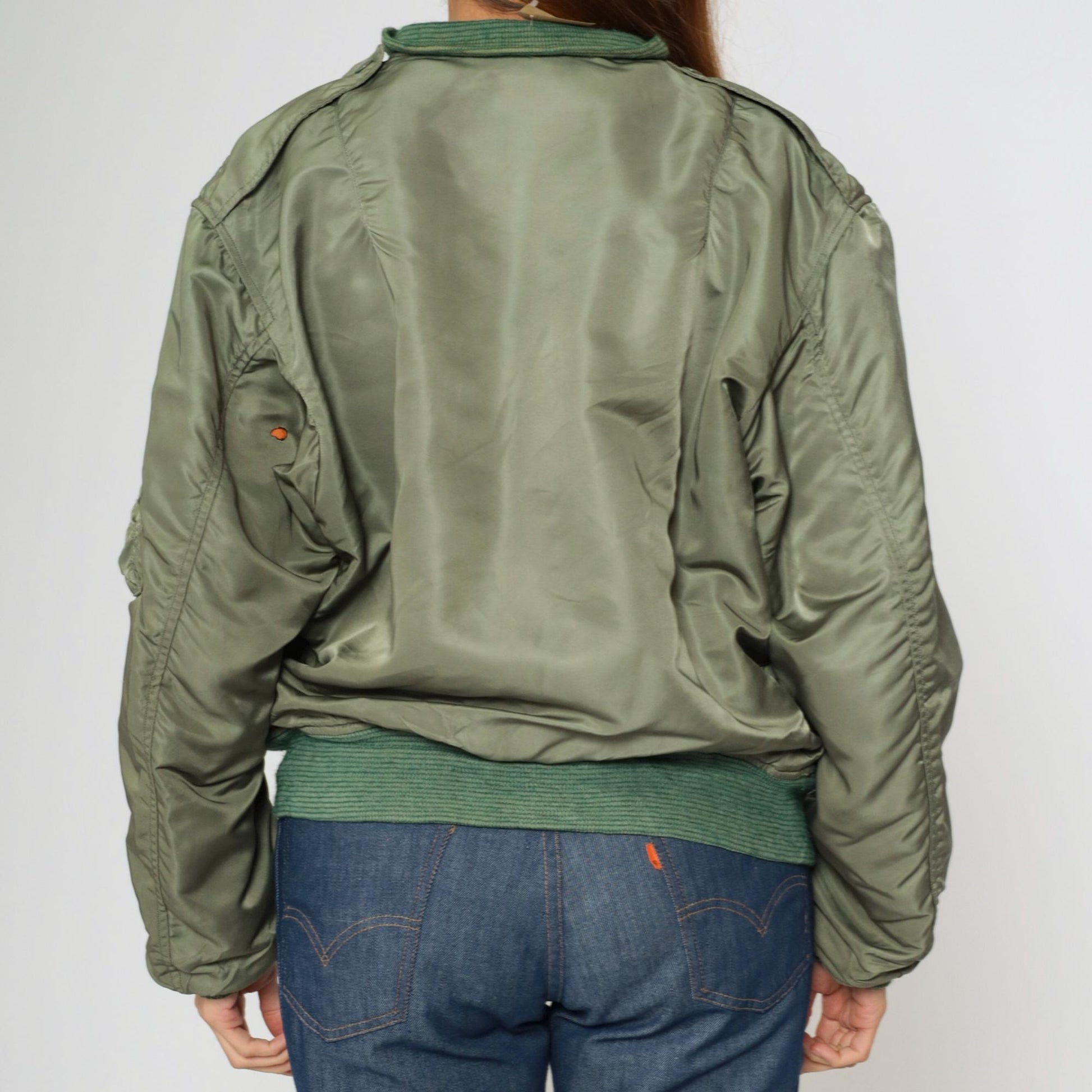1960s USAF MA-1 Flight Jacket Alpha Industries Sage Green Orange Lined Large