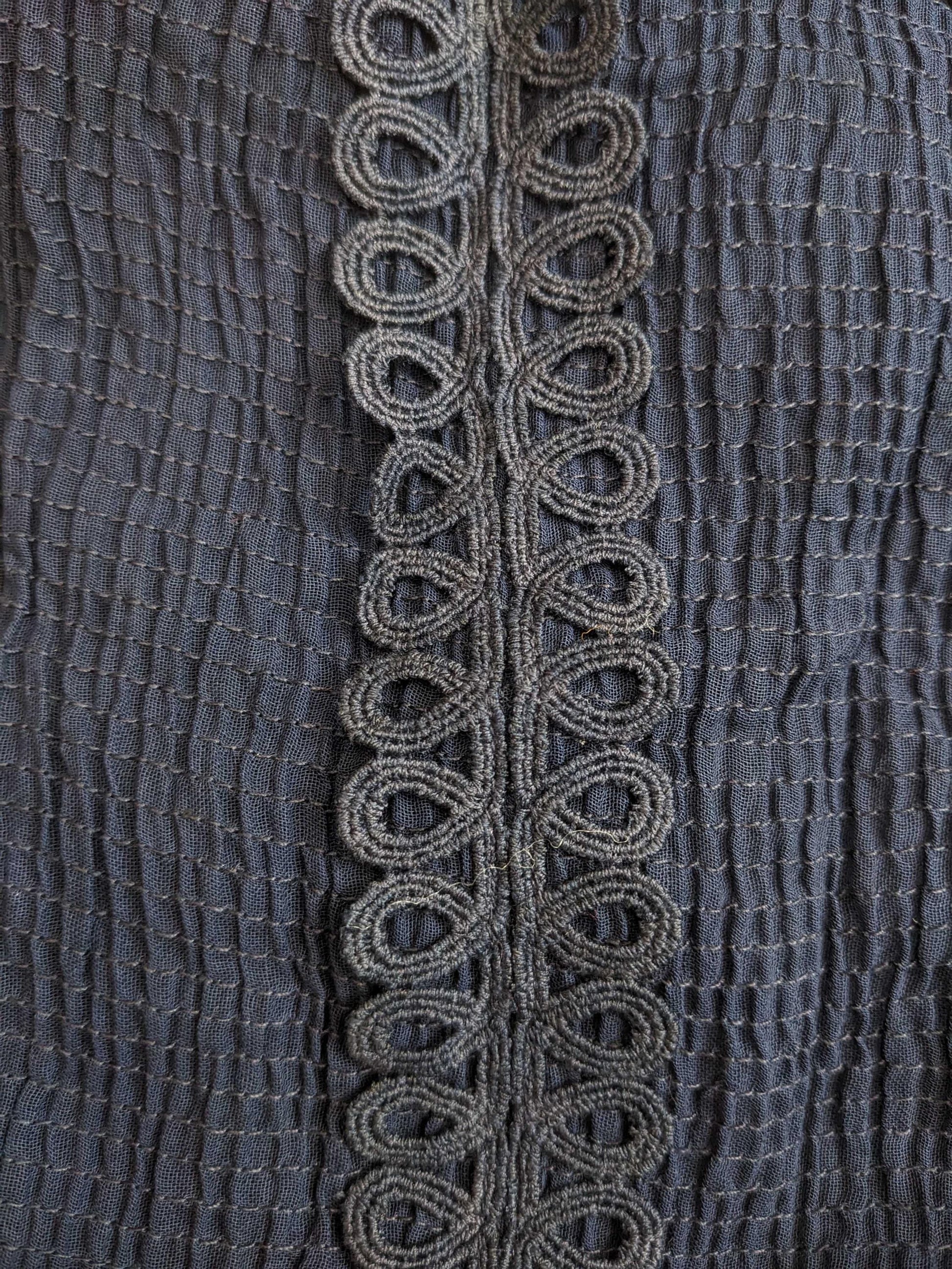 60s Navy Sheer Dress Lace Trim Pleated High Waist Knee Length Extra Small