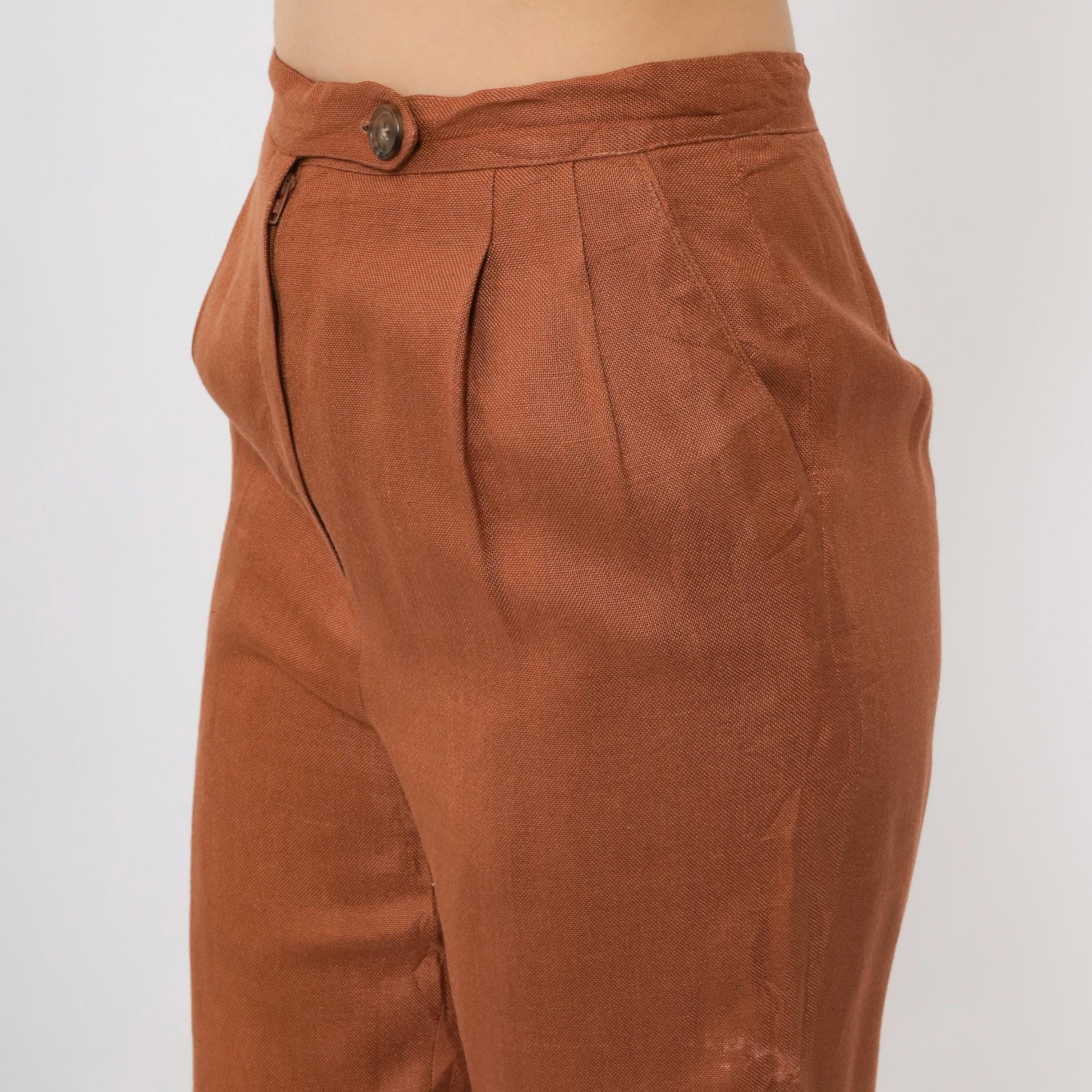 80s Burnt Orange Pleated High-Waist Trousers Straight Leg Small