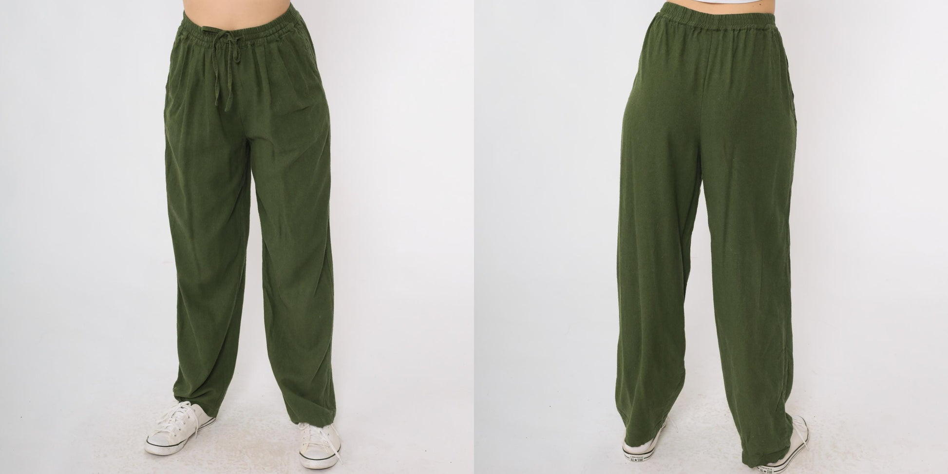 90s Selene Sport Olive Silk Tapered Pants Drawstring Elastic Waist Small S