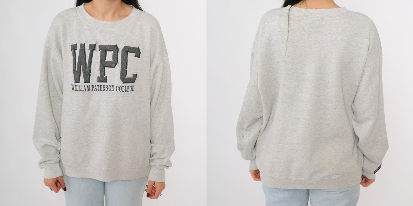 90s William Paterson College Jansport Sweatshirt Heather Grey Crewneck Large