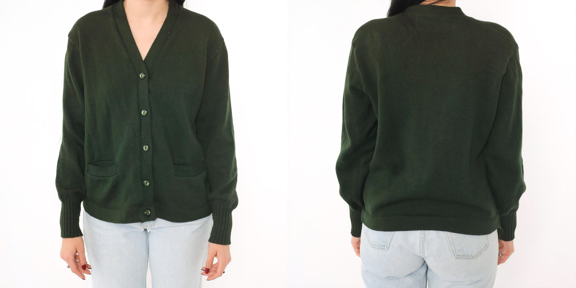 1960s Albion Knit Dark Green Wool Cardigan Button-Up Medium M