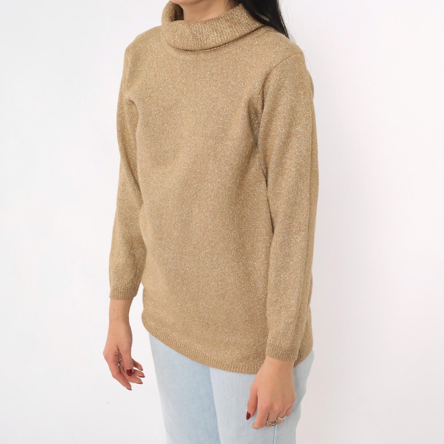 90s Jeanne Pierre Metallic Gold Turtleneck Sweater Small S