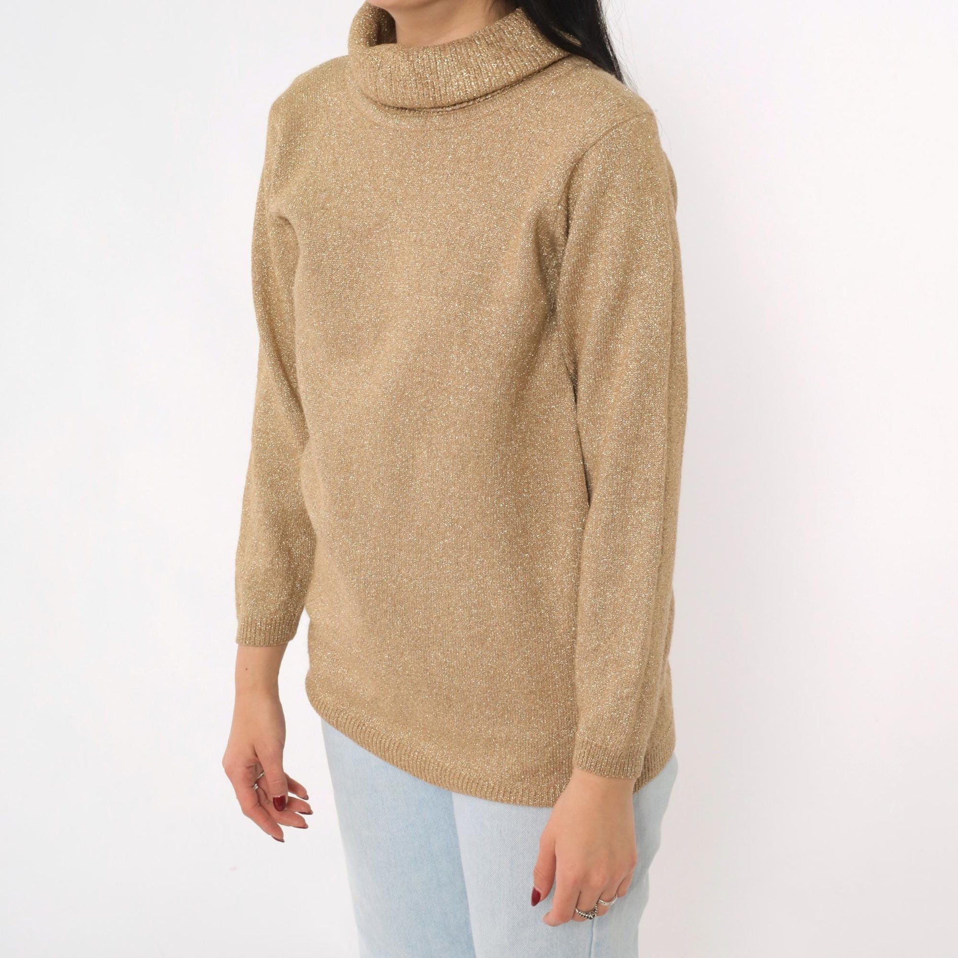 90s Jeanne Pierre Metallic Gold Turtleneck Sweater Small S