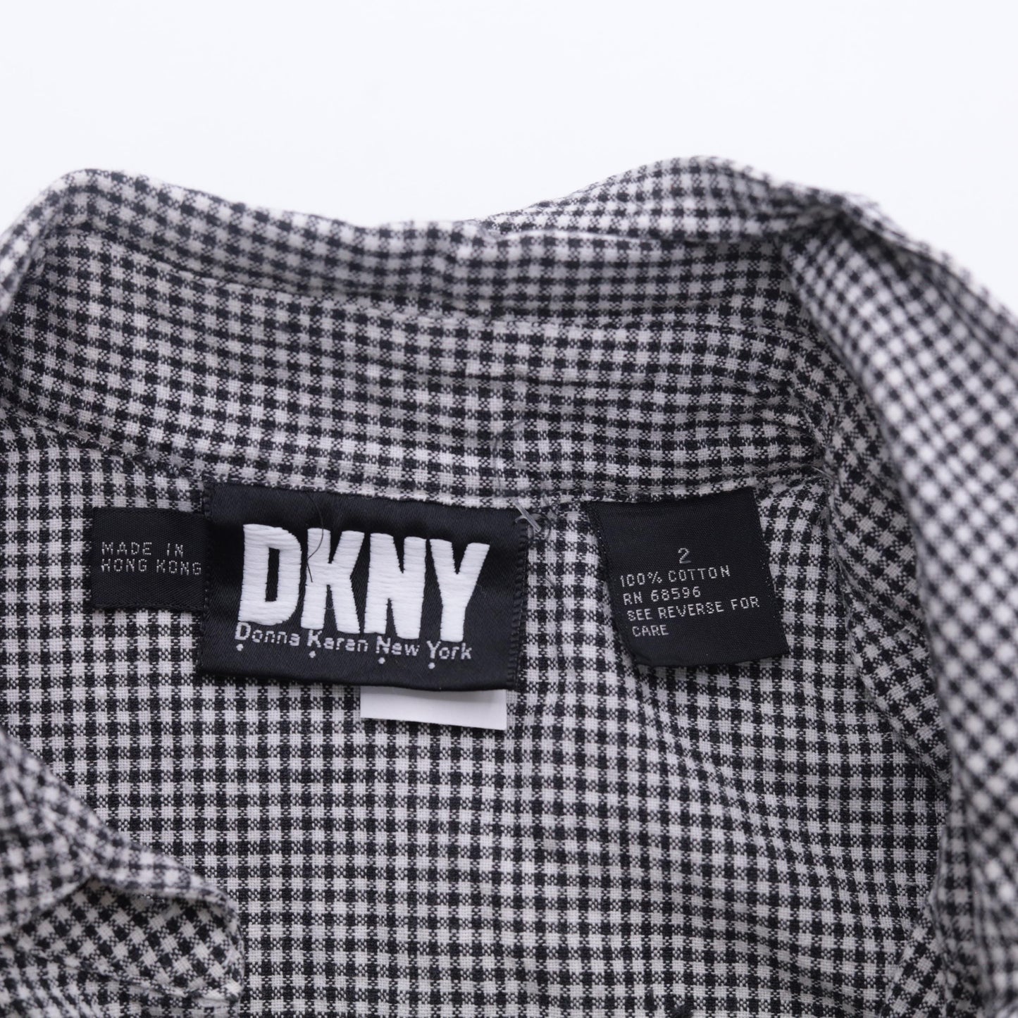 90s DKNY Gingham Bodysuit Sleeveless Collared Button-Up Black White XS