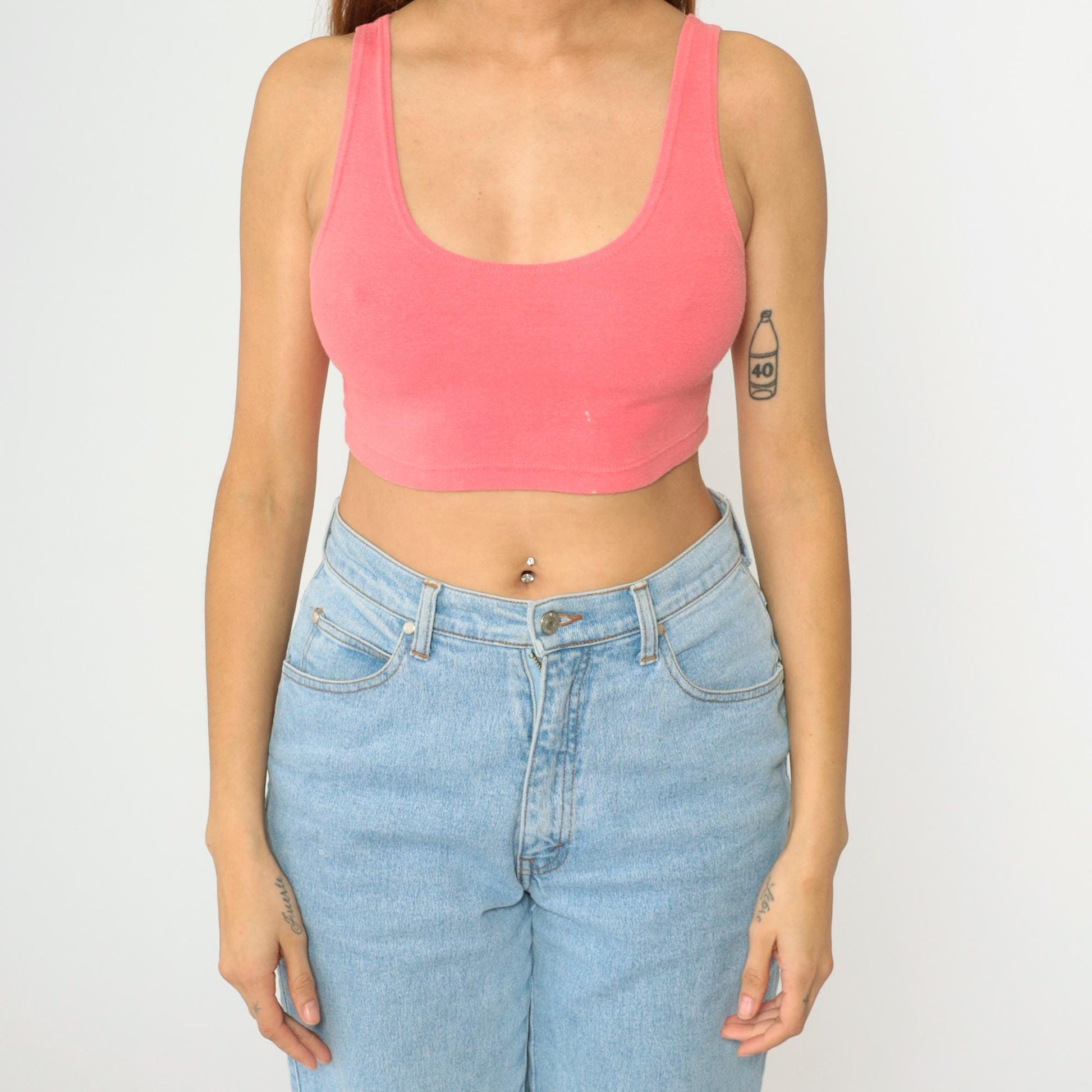 80s Express Pink Crop Tank Top Scoop Neck Bodycon Small