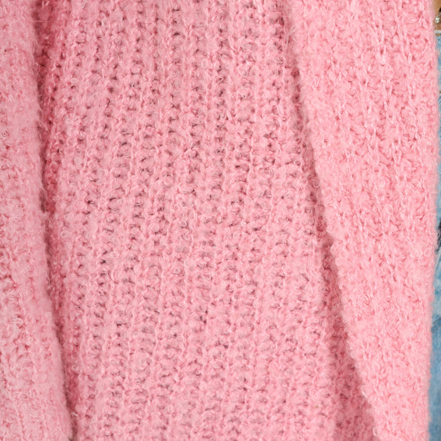 80s Pink Ribbed Knit Cardigan Open Front Wrap Sweater Medium Large