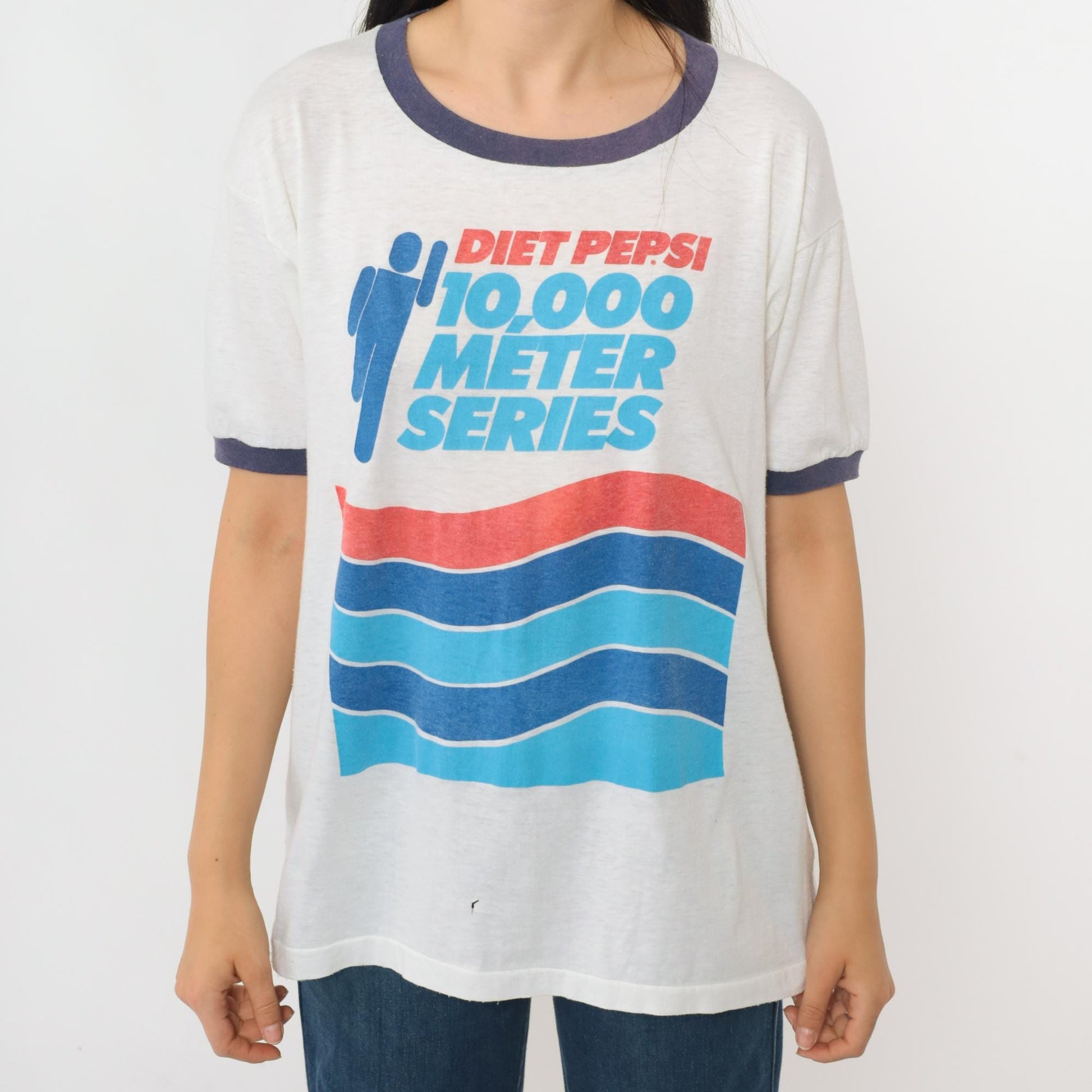 80s Diet Pepsi 10,000 Meter Series Ringer Tee Graphic Running Shirt Large L