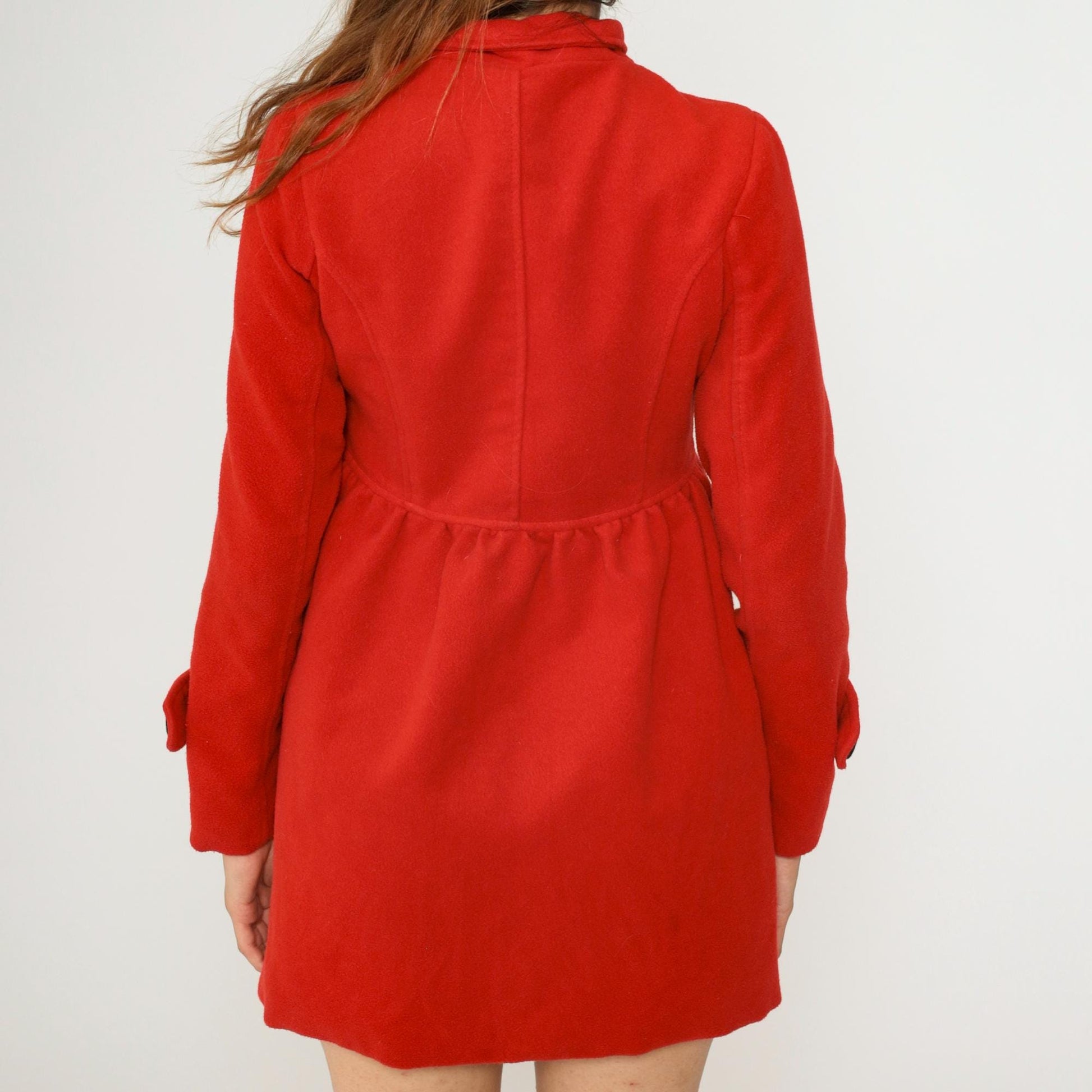 90s Red Wool Peacoat Double Breasted Princess Seams XXS