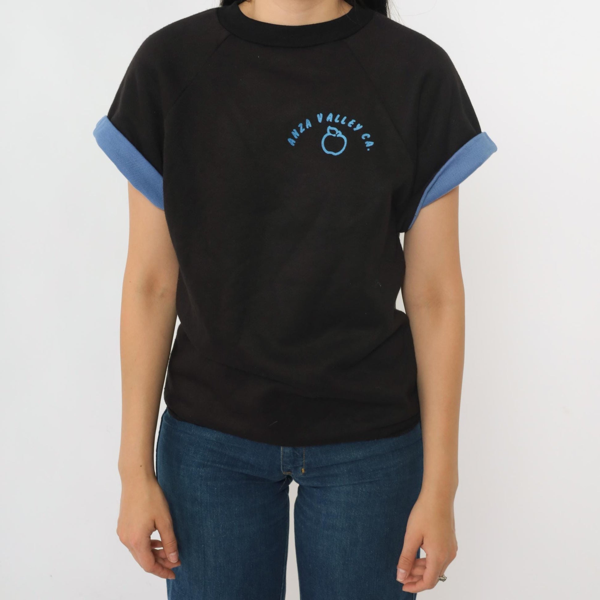 80s Anza Valley California Apple Graphic T-Shirt Black Cuffed Sleeve Small