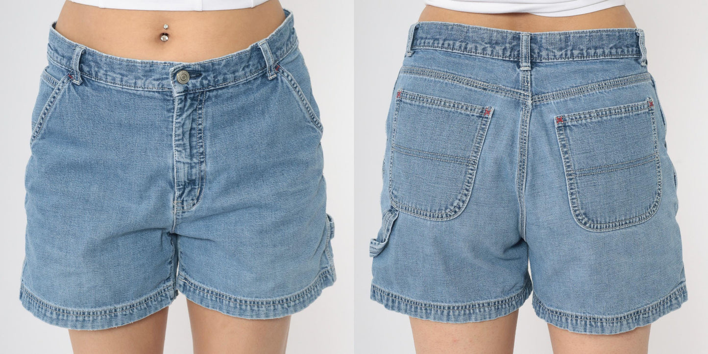 90s Gap Carpenter Denim Shorts High Waisted Hammer Loop Blue Medium