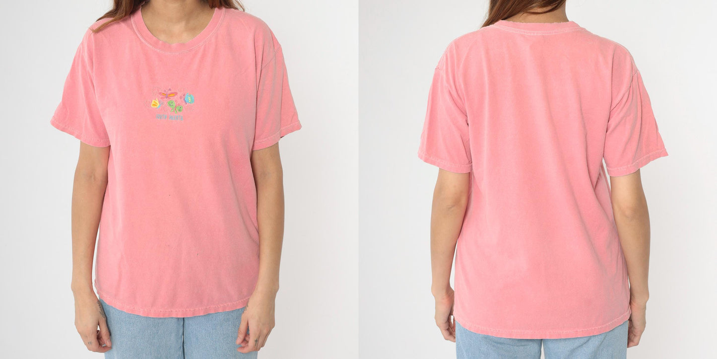 Y2K South Dakota Butterfly Embroidered Pink Graphic Tee Cotton Medium