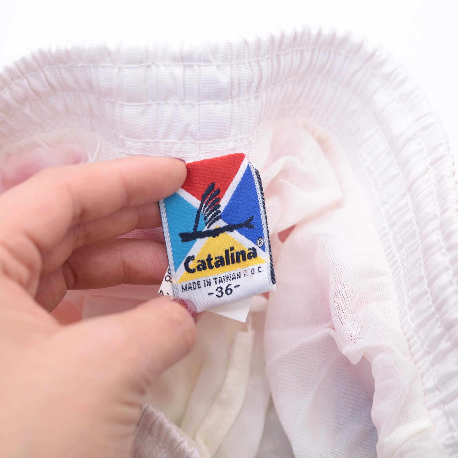 80s Catalina Rainbow Striped Swim Trunks White Colour Block Shorts Small