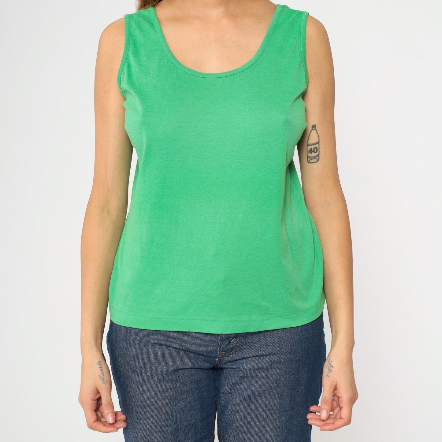80s Bright Green Tank Top Sleeveless Shirt Medium M