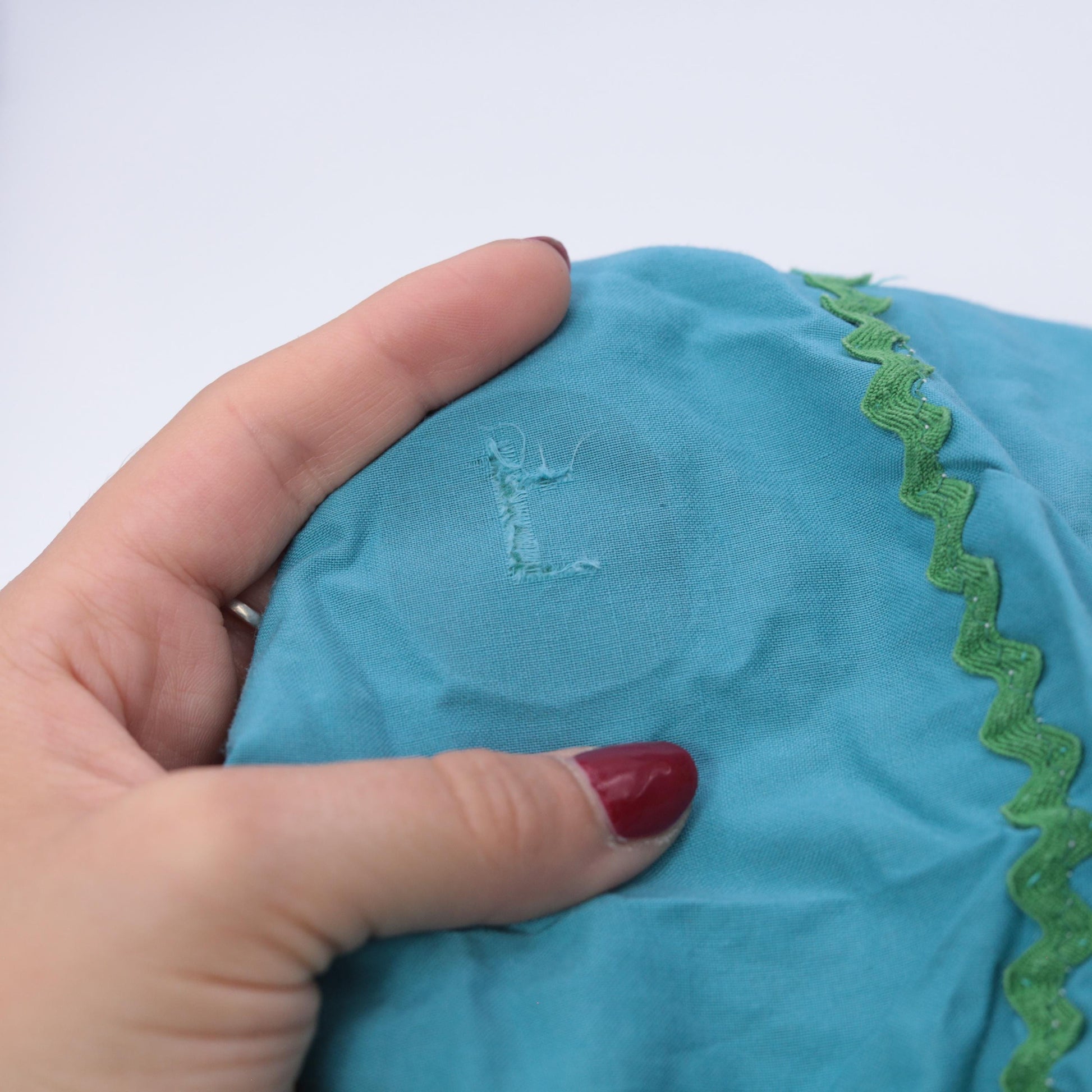 1950s Turquoise High-Waist Mini Skirt Rickrack Trim Full Circle XXS