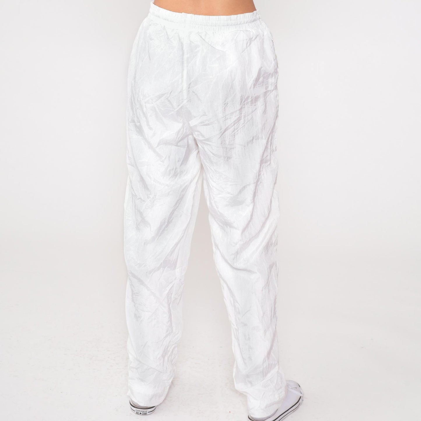 90s White Windbreaker Track Pants Elastic Waist Athletic Small Medium