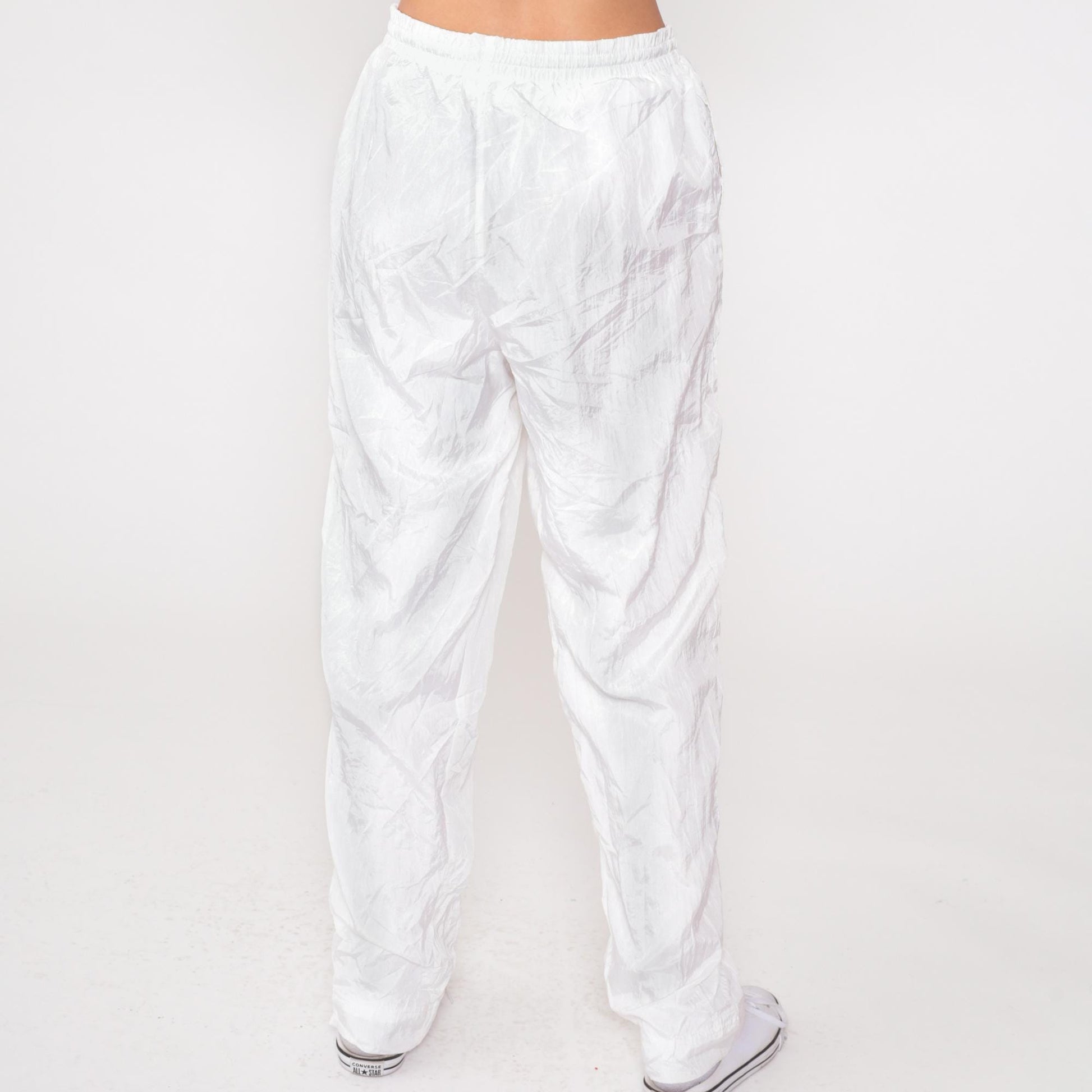 90s White Windbreaker Track Pants Elastic Waist Athletic Small Medium