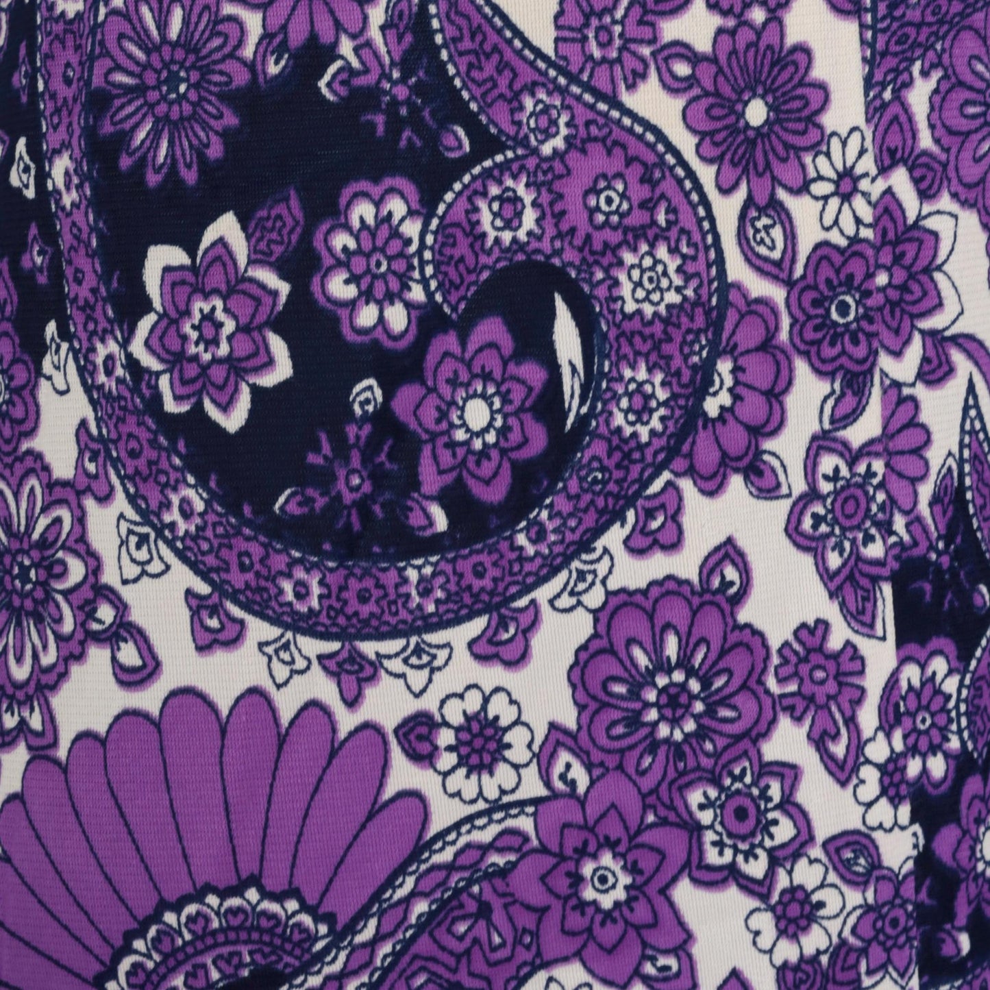 70s Purple Paisley Floral Maxi Dress Empire Waist V Neck Long Sleeve Medium