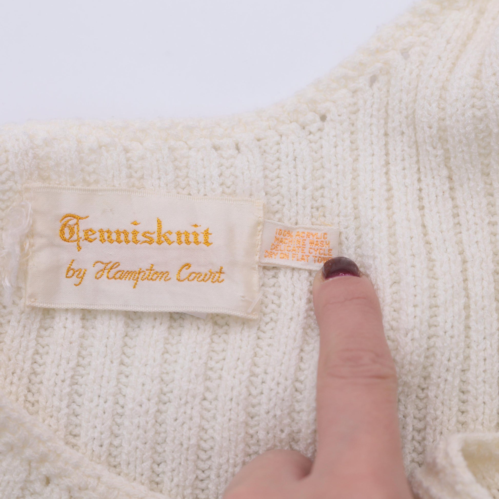 60s Tennisknit Hampton Court Off-White Knit Mini Dress Scoop Neck Drop Waist XS
