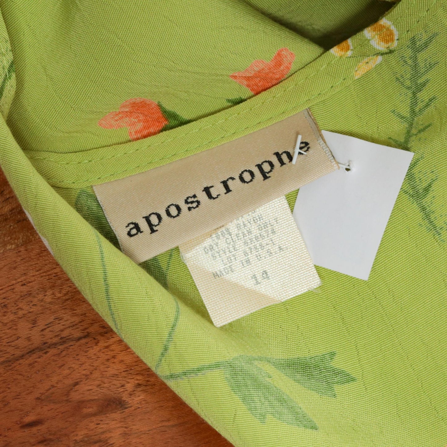 90s Lime Green Floral Rayon Dress High Waist Button Front Knee Length Large