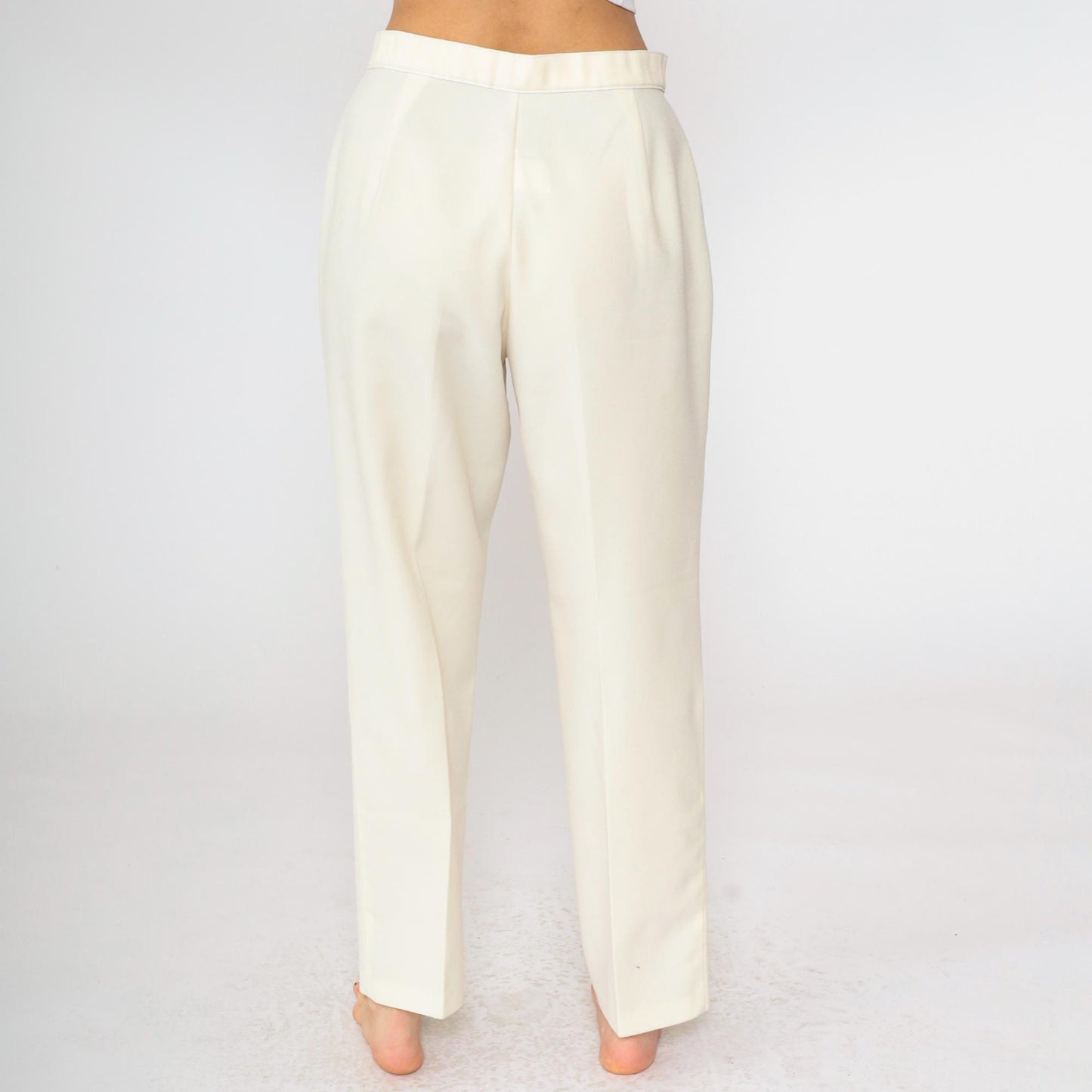 80s Ivory High-Waisted Straight Leg Trousers Tapered Medium