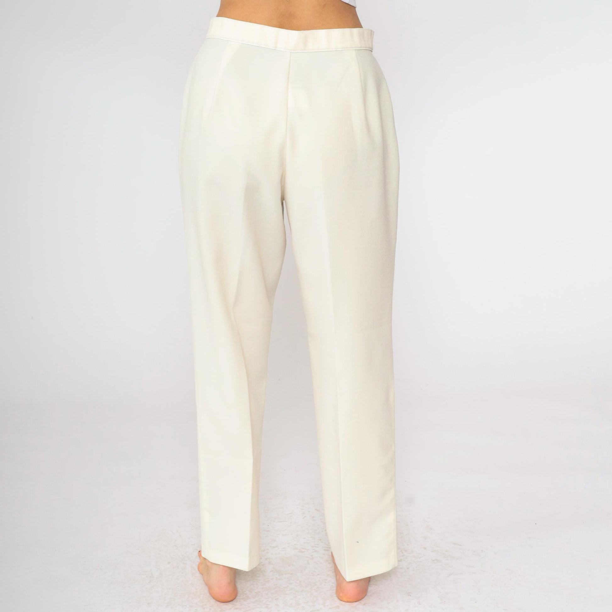 80s Ivory High-Waisted Straight Leg Trousers Tapered Medium