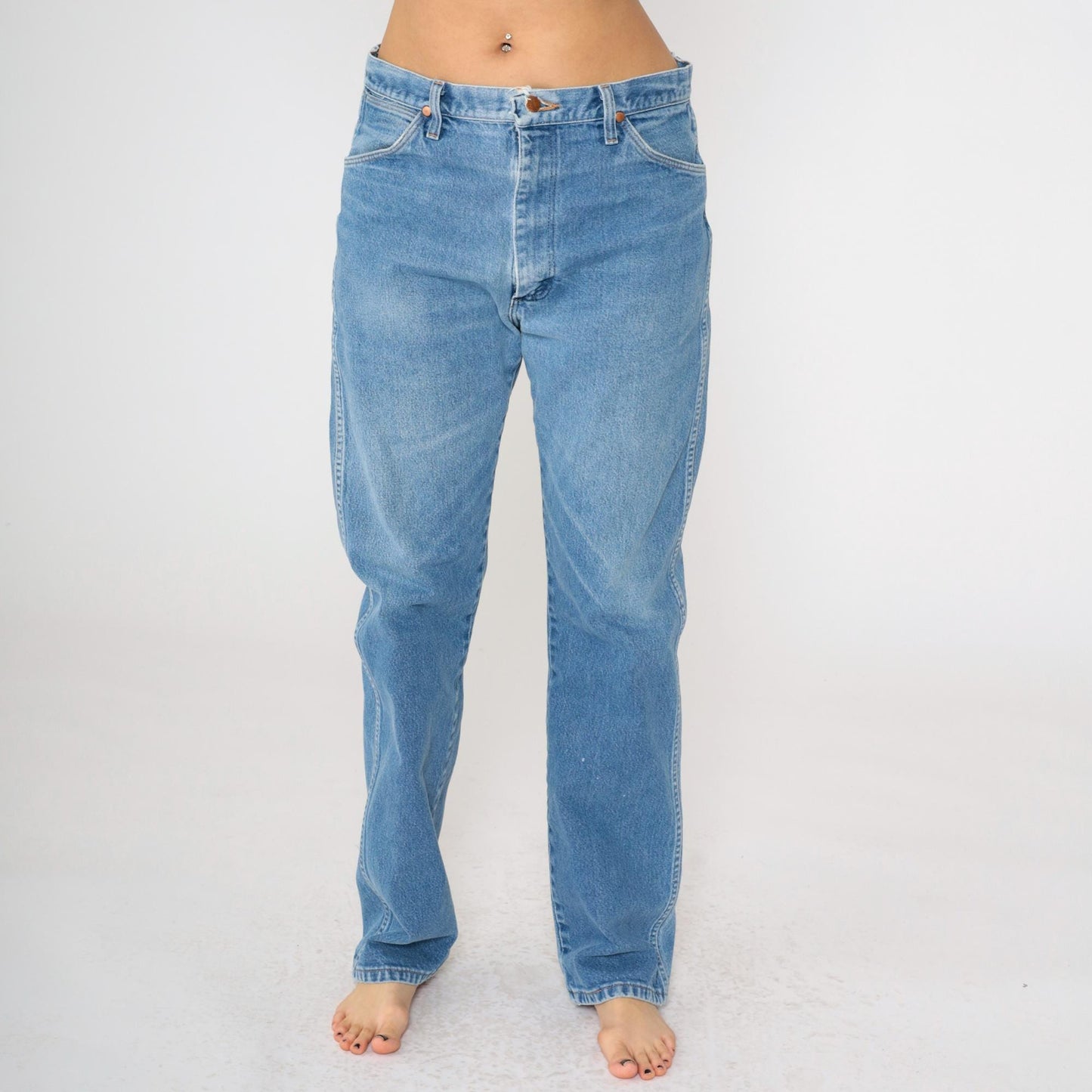 90s Wrangler Men's High Rise Straight Leg Jeans Blue Denim 35x34