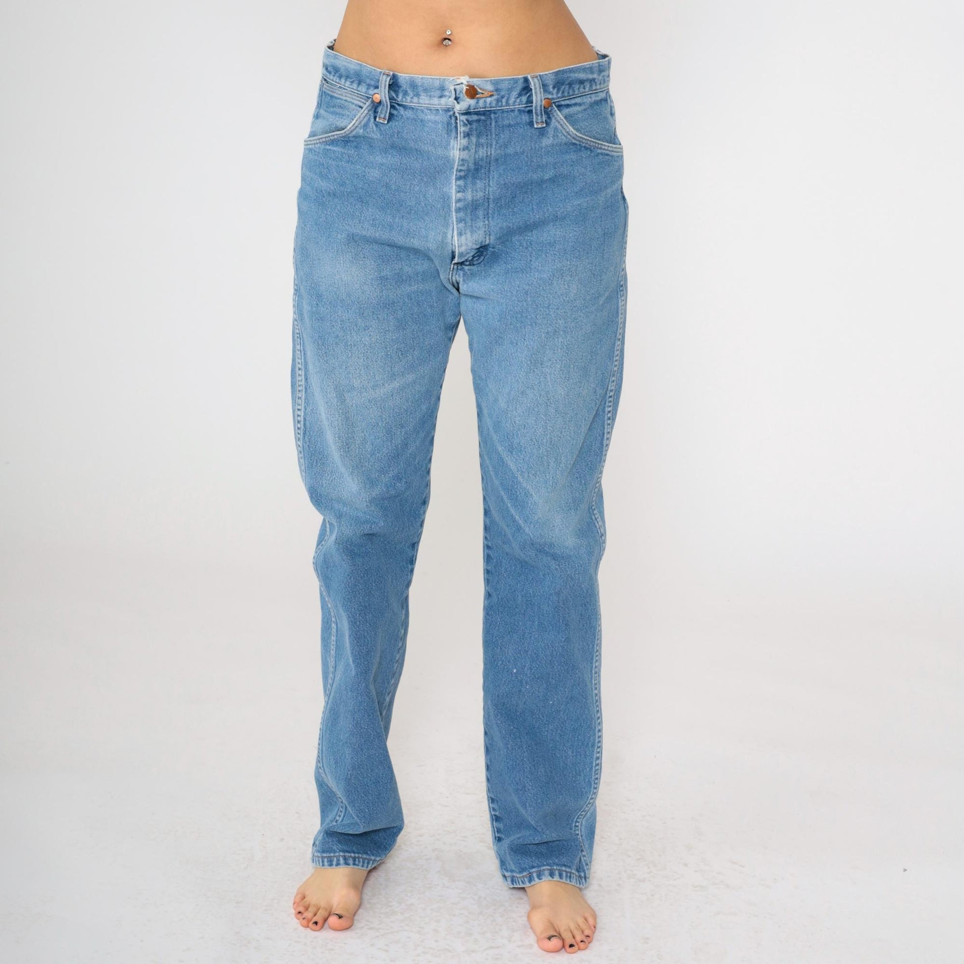 90s Wrangler Men's High Rise Straight Leg Jeans Blue Denim 35x34