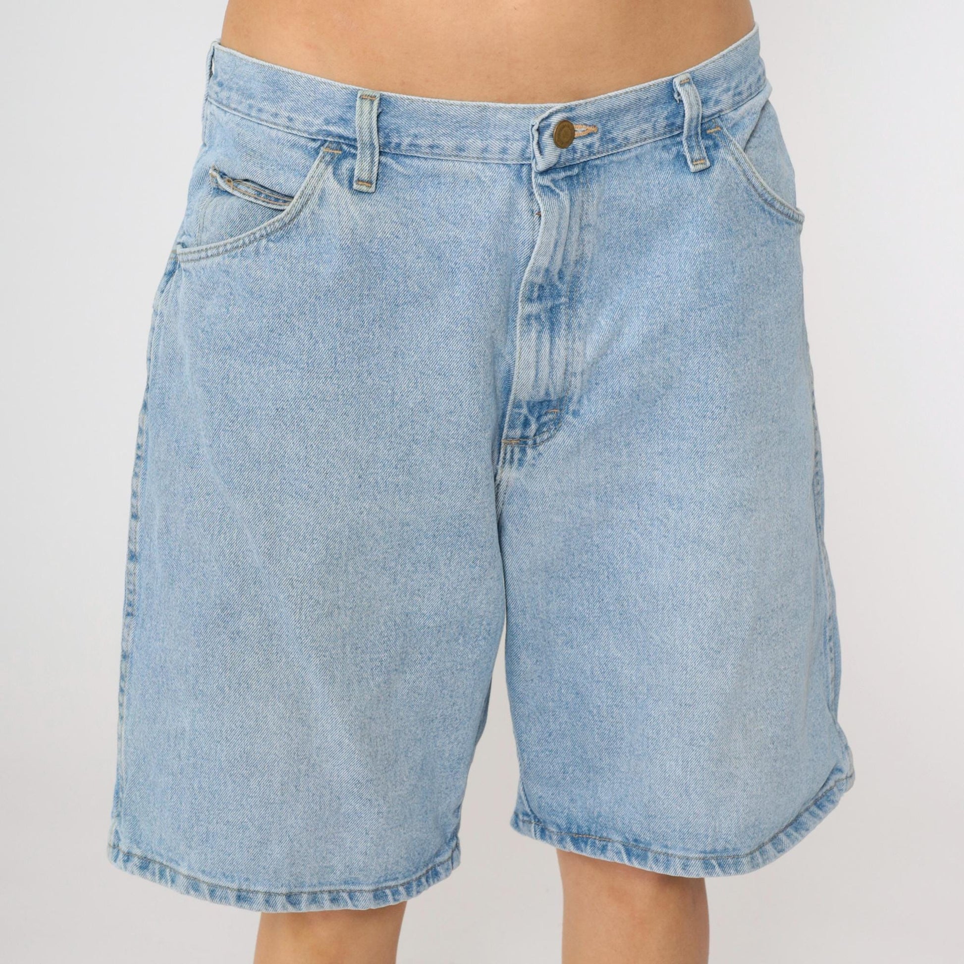 Y2K Wrangler Denim Shorts High Waist Bermuda Blue Cotton Men's 38