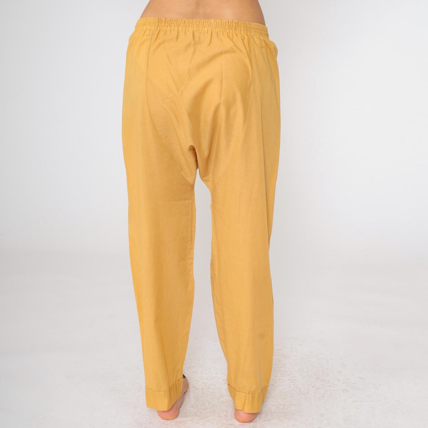 70s Mustard Yellow Pajama Pants Snap Waist Straight Leg Large L