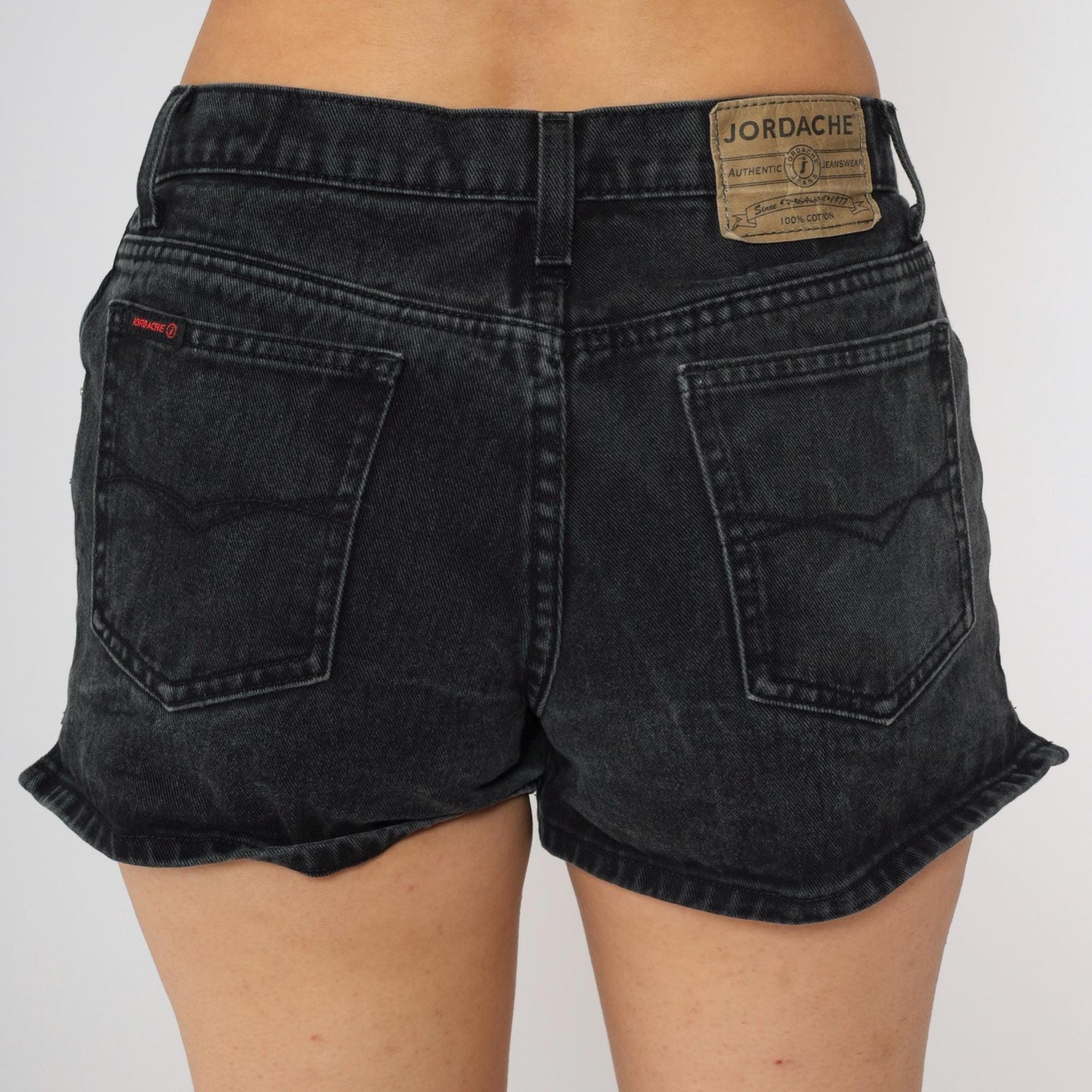 90s Jordache Black Denim Shorts High Rise Exposed Button Fly Small