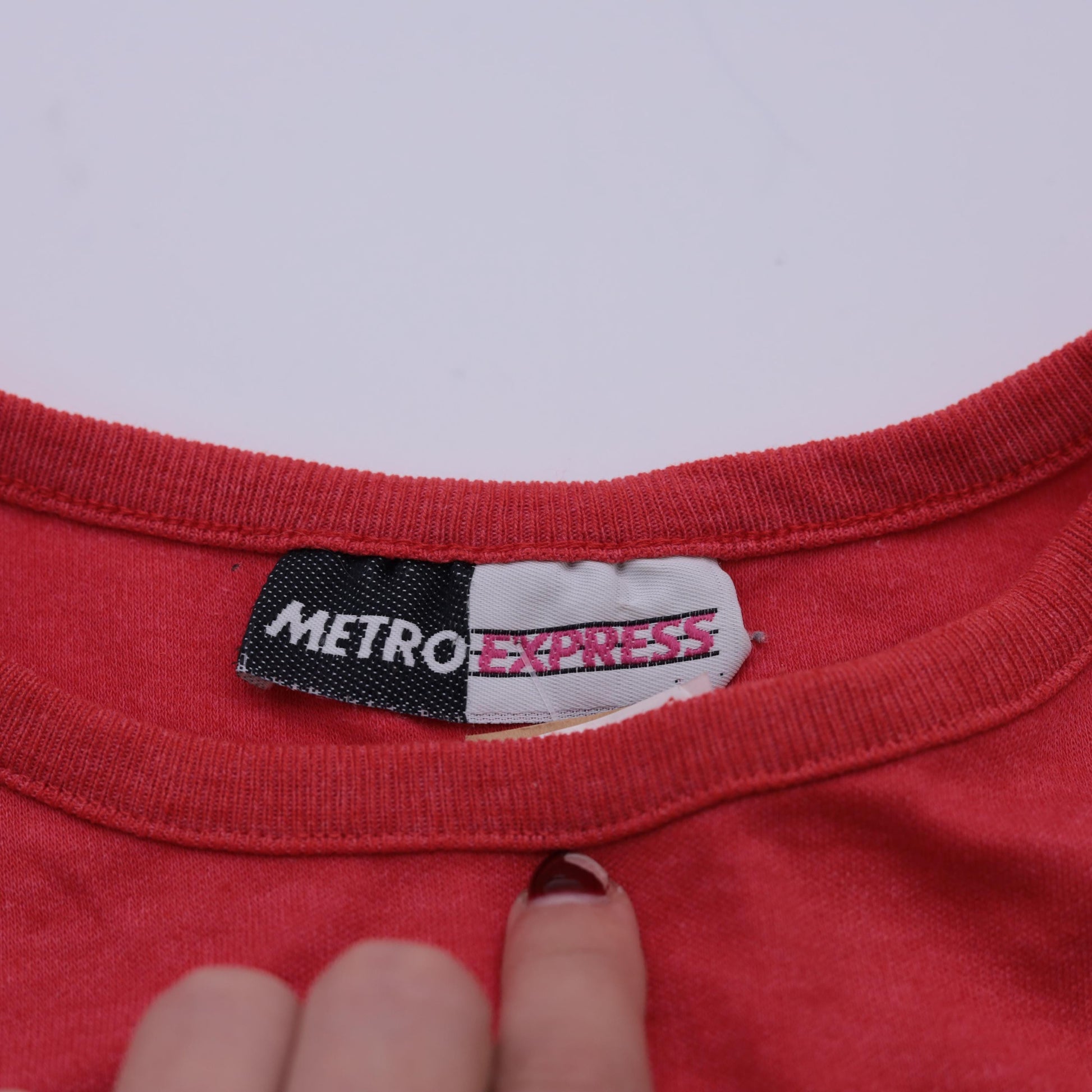 90s Mesoamerican Graphic Crop Tee Red Abstract Birds Masks Extra Small XS